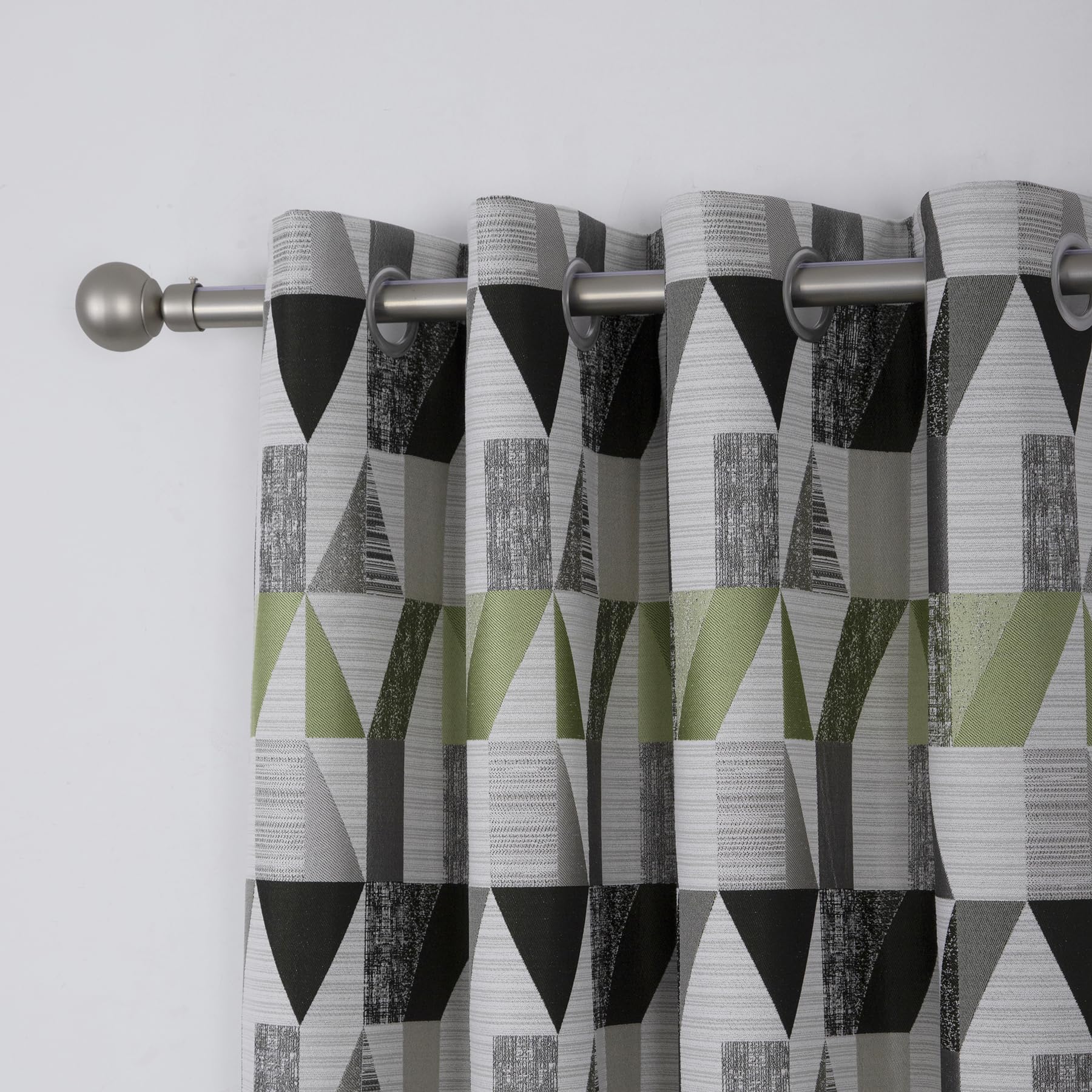 always4u Rideau Occultant à Motifs Géométrique en Faux Lin, Double Rideaux Isolation Thermique à Oeillets pour Salon et Chambre, Moderne, Vert 140x245cm Lot de 2