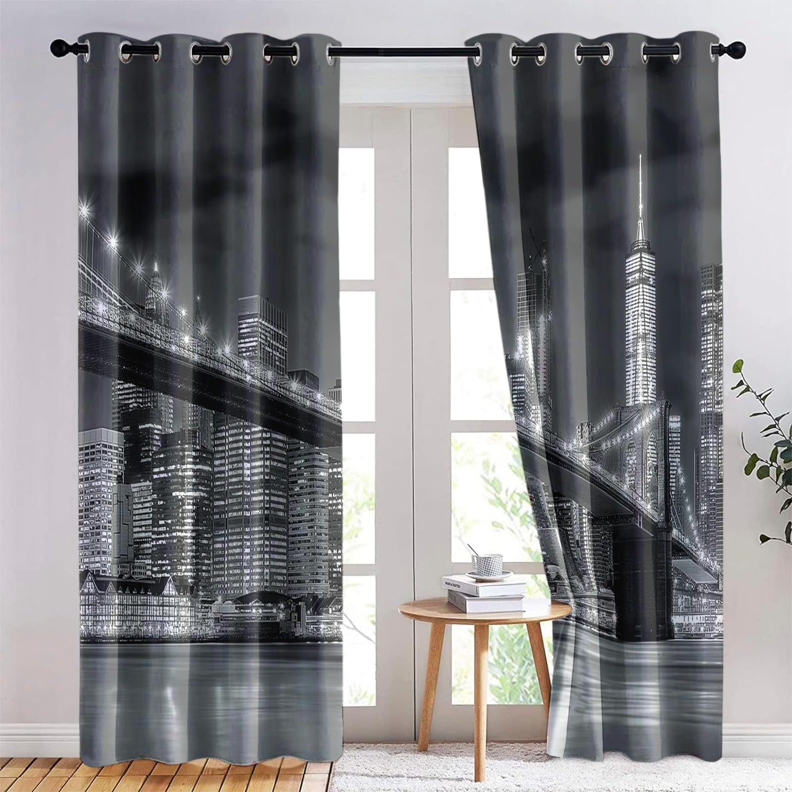 Tenda oscurante per finestra Grigio stampa 140L x 260A cm (2 Pannelli) Tenda decorativa per finestra Skyline di New York per camera da letto e soggiorno Tende oscuranti con isolamento energetica