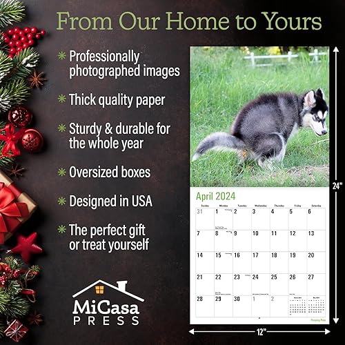 Miniatura 3 de MICASA - Divertido calendario de pared mensual colgante de 2024 con diseño de cachorros para hacer pop, 12 x 24 pulgadas abierto, papel grueso y