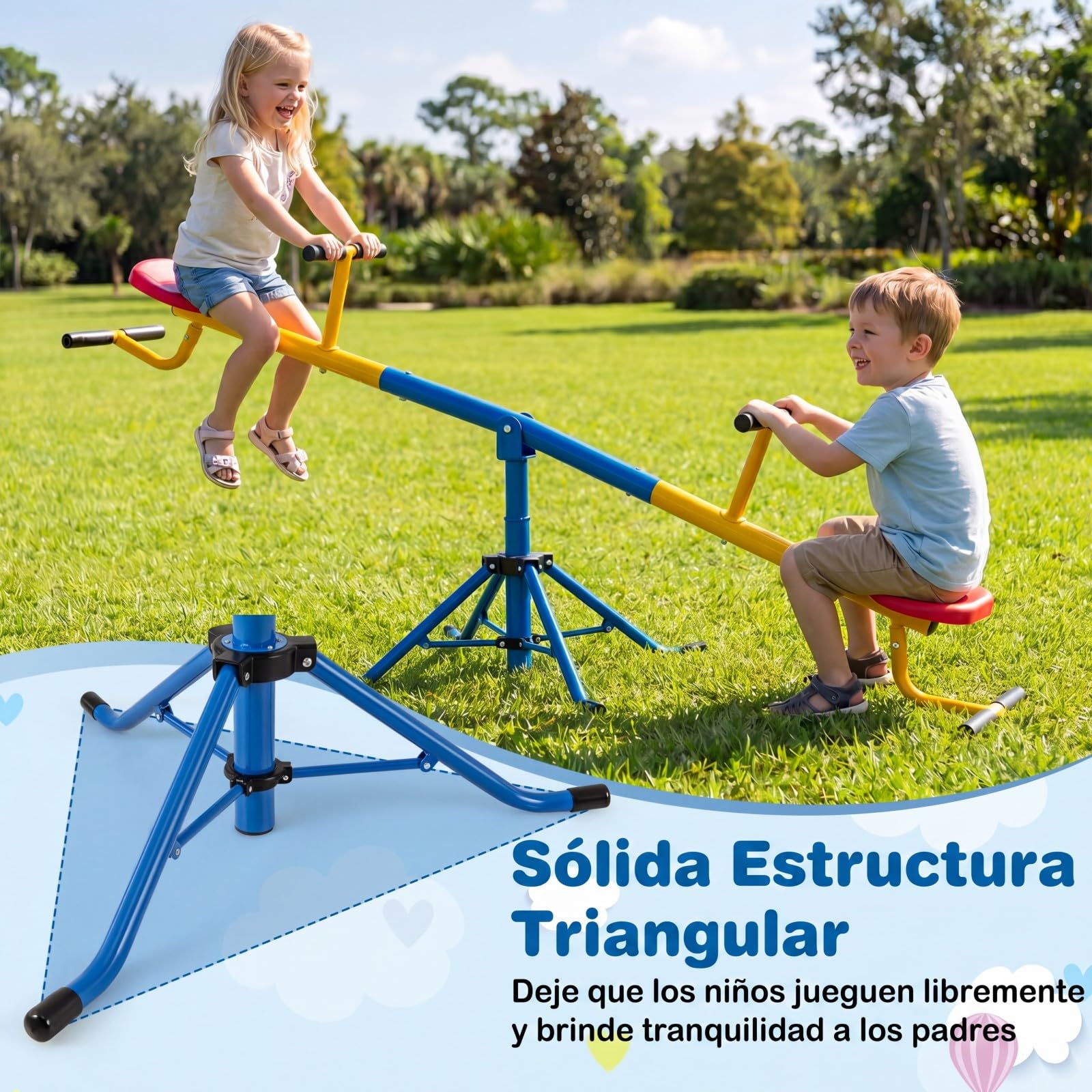 COSTWAY Balancín para Niños, Subibaja a 360° con Cerrojo para Las Piernas, Balancín para Exterior Patio y Parque Infantil (2 Asientos) 182 x 29 x 86 cm