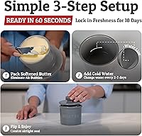 Vista 3 de Priority Chef Recipiente para Mantequilla con Tapa y Línea de Agua, Plato Francés de Cerámica para Mantequilla para Dejar en la Encimera, Gris Claro