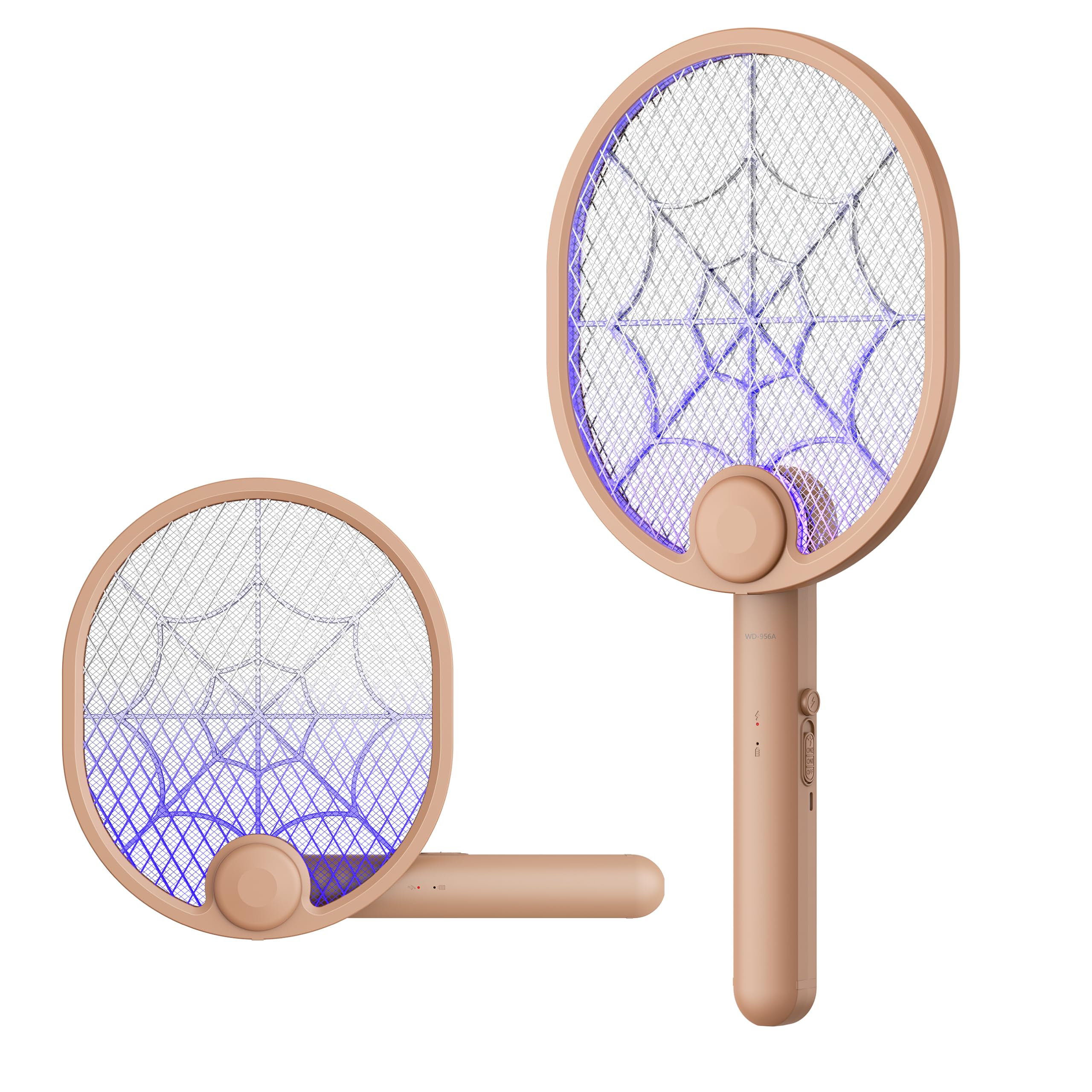 Buzbug Electric Fly Swatter, Foldable Fly Killer Electric Mosquito Swatter USB-C Rechargeable Bug Zapper Racket for Home Indoor and Outdoor Large Surface Fly Zapper Racket with 3-layer Dense Mesh