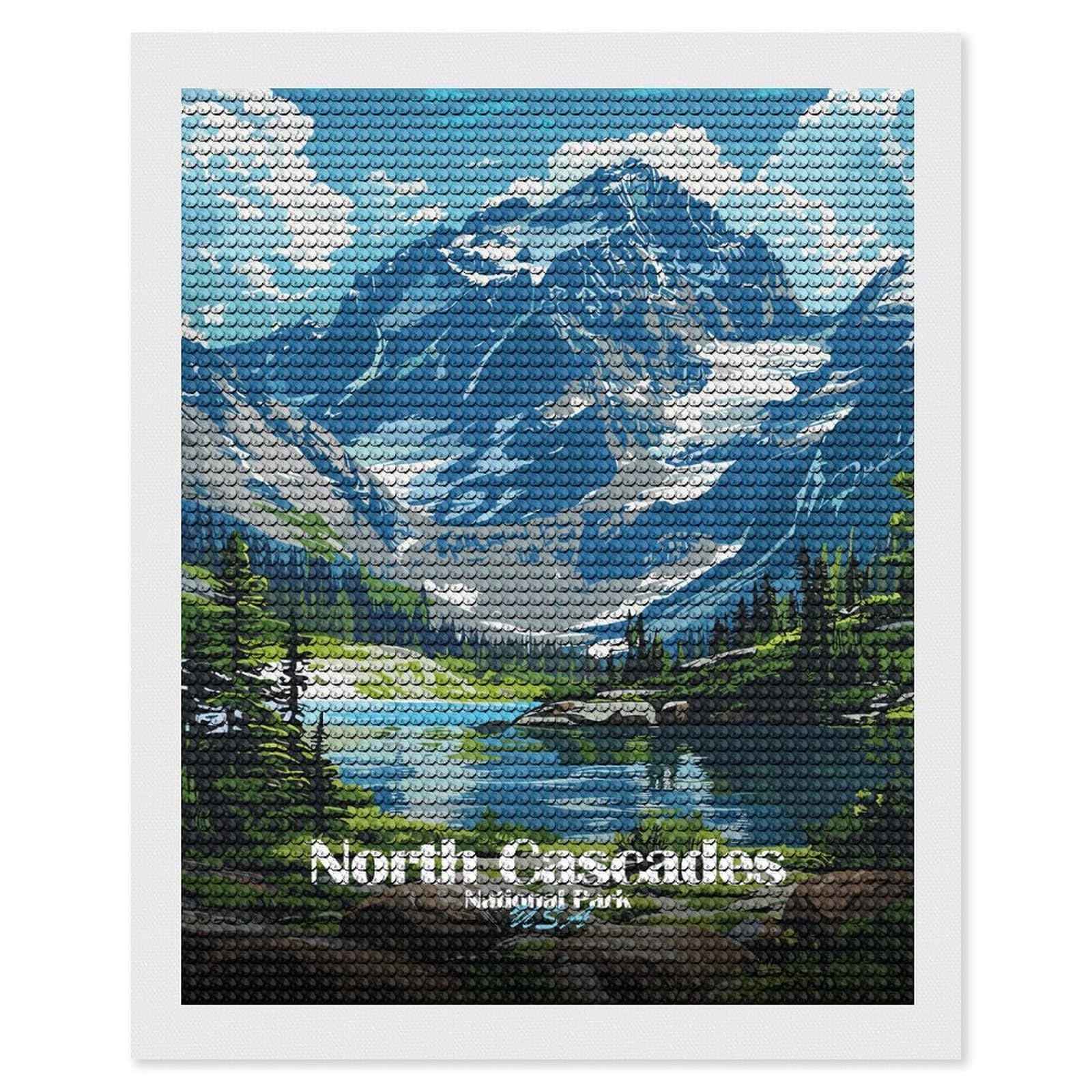 Junmoney North Cascades National Park Illustration Diamond Painting Canvas Kit 16"x20", Adhesive Canvas, Christmas Gift, Full Kit Included, Thoughtful Present
