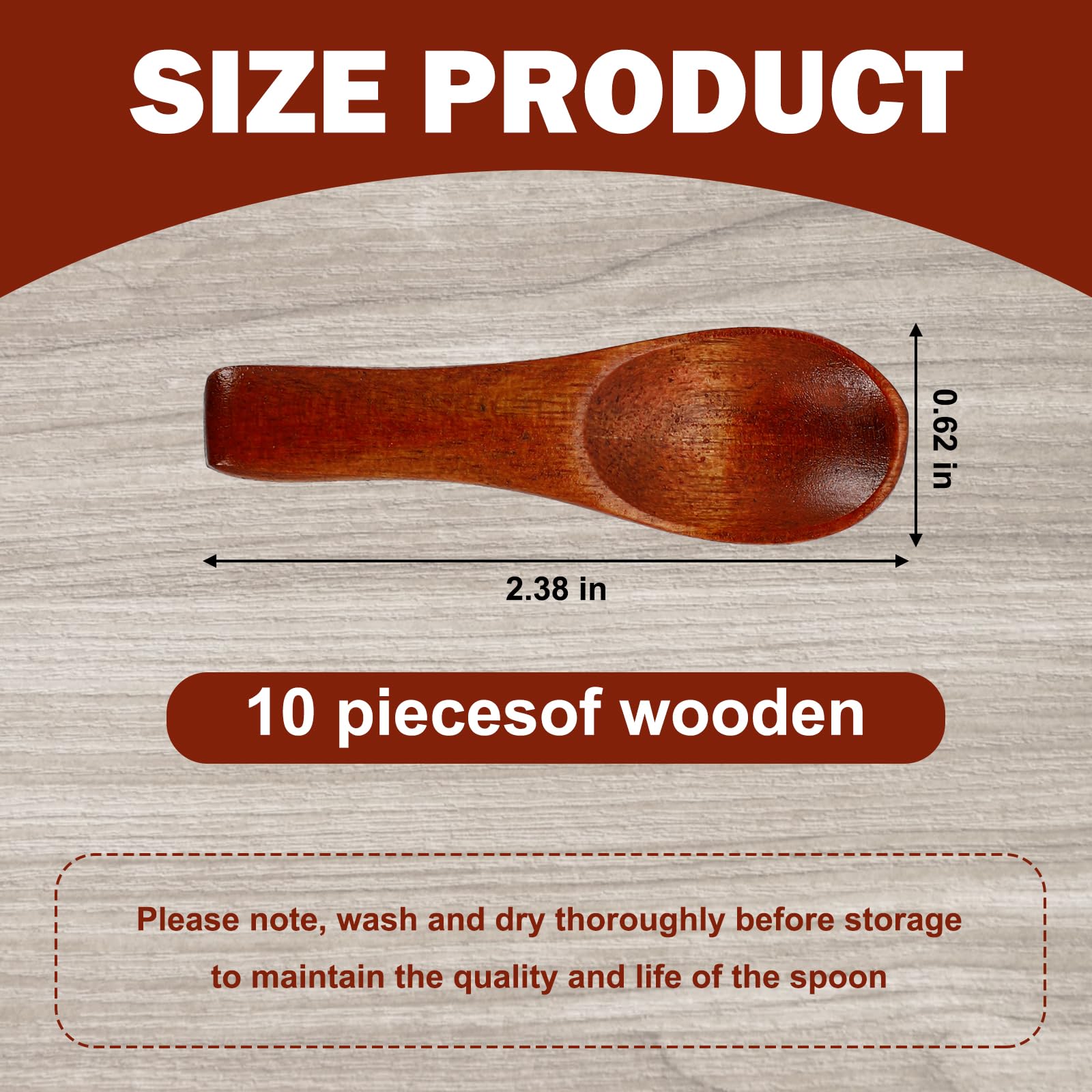 Winzige Holzlöffel für Gewürze, 5,9 x 1,8 cm, Mini-Gewürzlöffel, kurzer Griff, Holz-Teelöffel für Salz, Zucker, Honig, Kaffee, Senf, Kochen und Servieren, 10 Stück