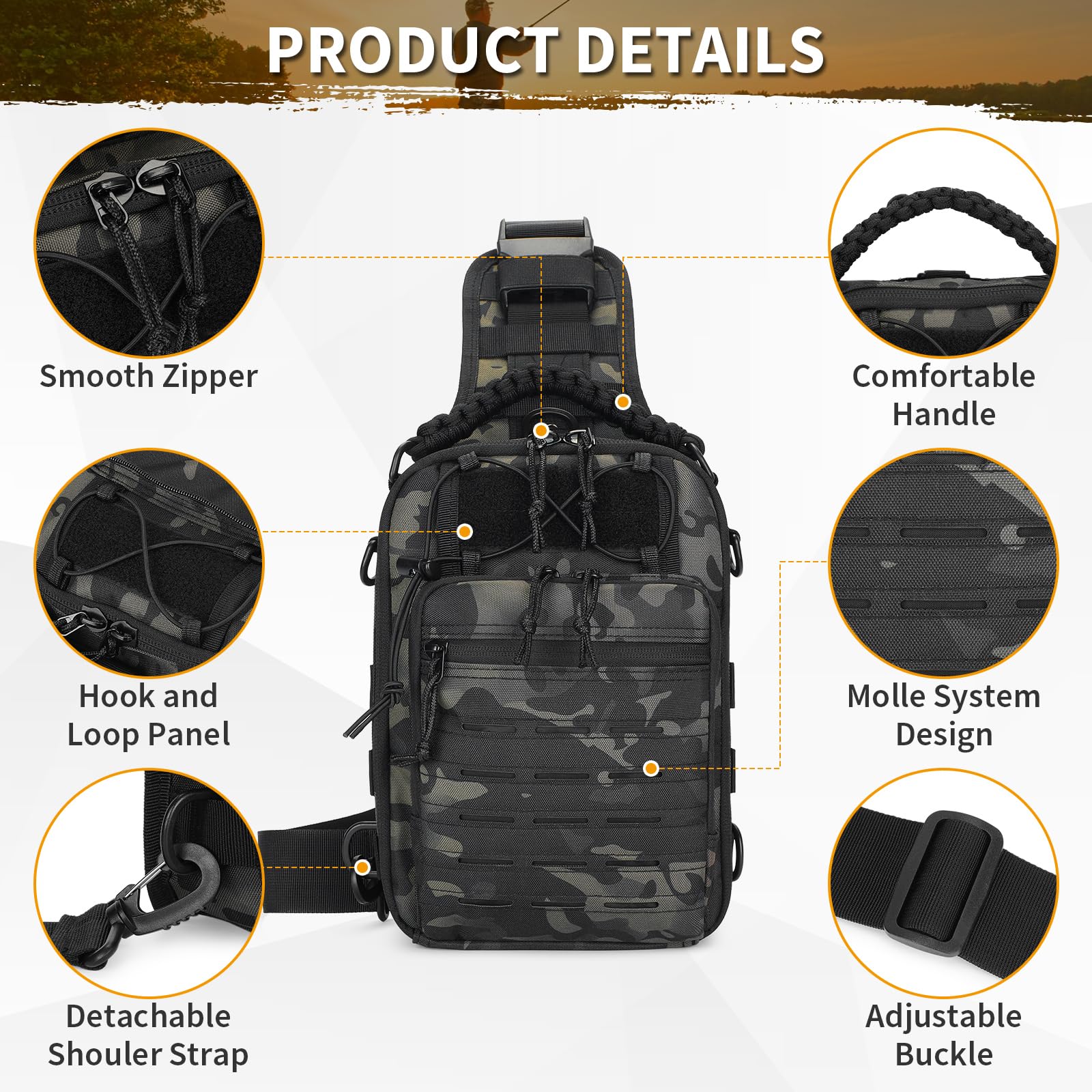 HUNTVP Borsa Petto Tattico Militare Zaino Monospalla Uomo Borsello a Tracolla Molle per Campeggio Ciclismo Escursione Hiking Sport