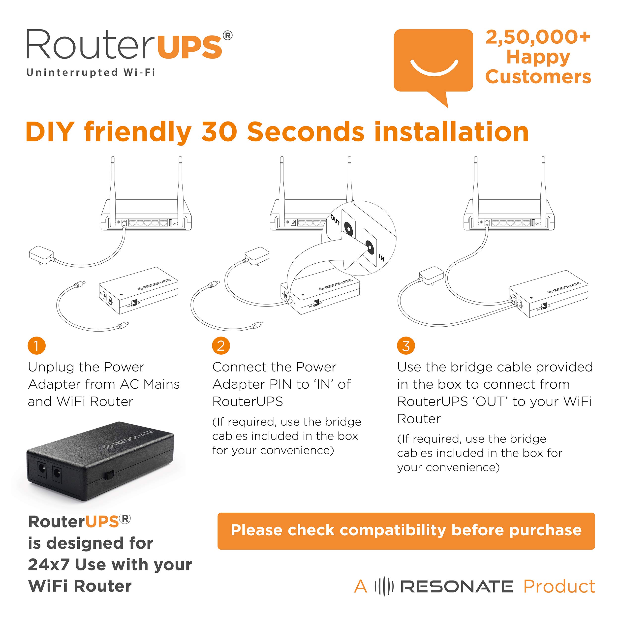 RESONATE RouterUPS CRU12V2A Zero Drop UPS for WiFi Router Mini