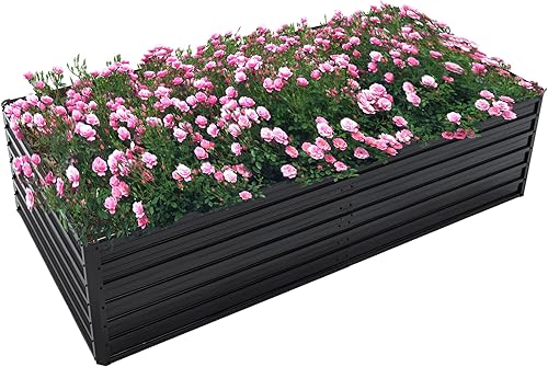 Miniatura 20 de Cama de jardín elevada galvanizada de 6 x 3 x 1 pies, jardinera para exteriores, kit de cama de jardín de acero galvanizado para verduras, flores