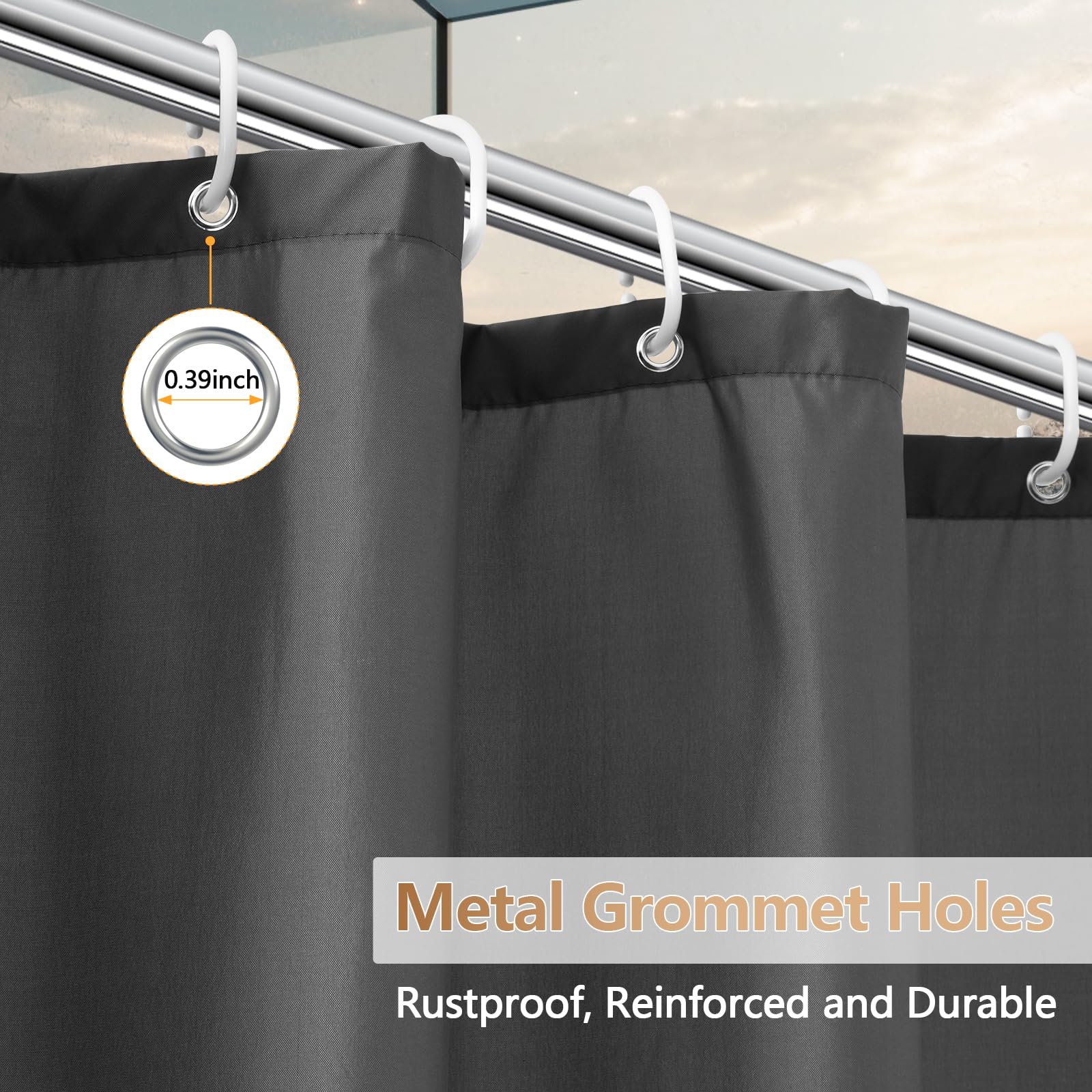 Seenus Doublure de rideau de douche extra longue en tissu imperméable avec 3 grands aimants, gris foncé, lavable en machine, 183 x 198 cm