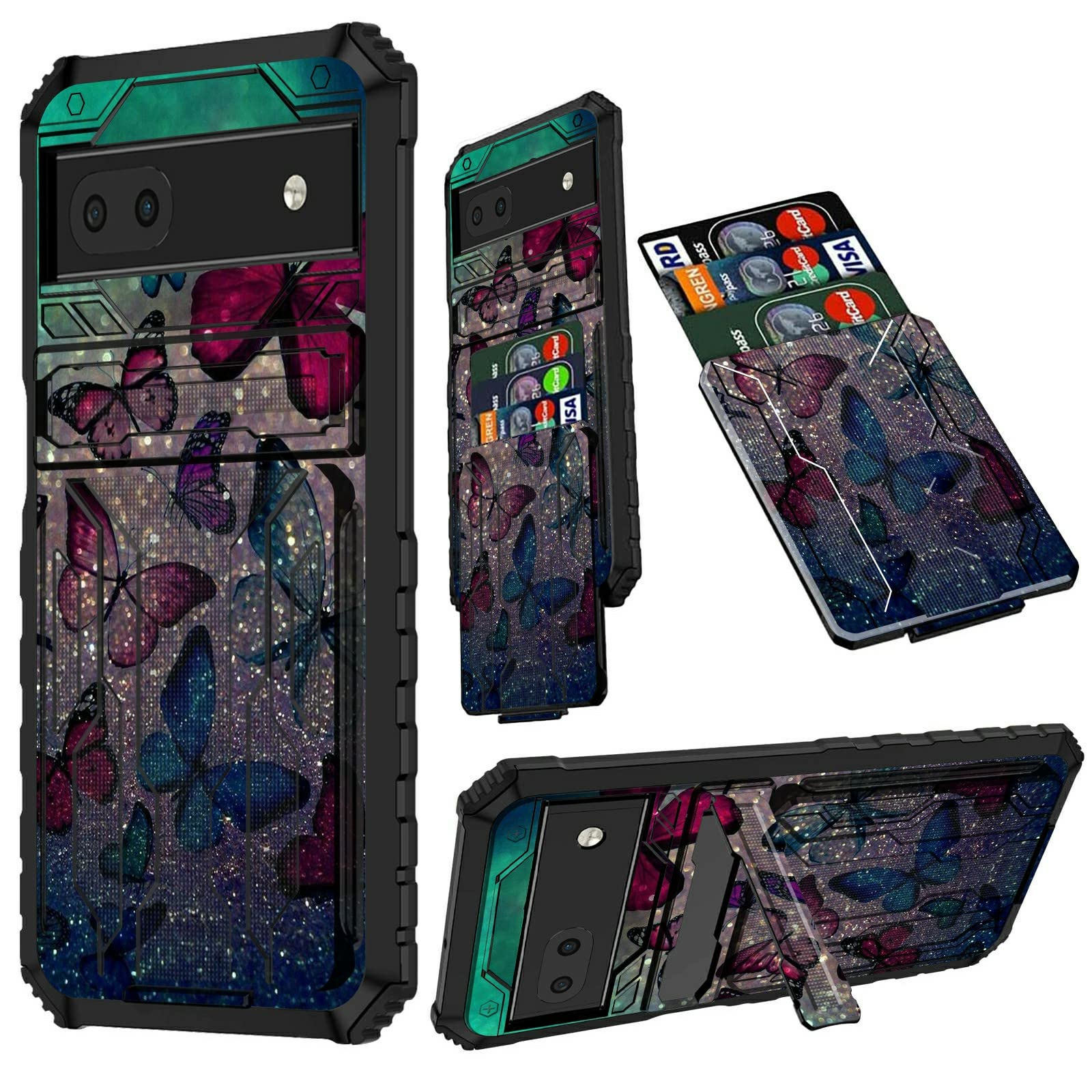 Amazon.com: for Google Pixel 6A 2022 Wallet Case, Pixel 6A 5G Kickstand  Case, Heavy-Duty Drop Protection with Slide Detachable Card Holder Google  Pixel 6A 6.1" Cover, Glitter Butterfly : Cell Phones &