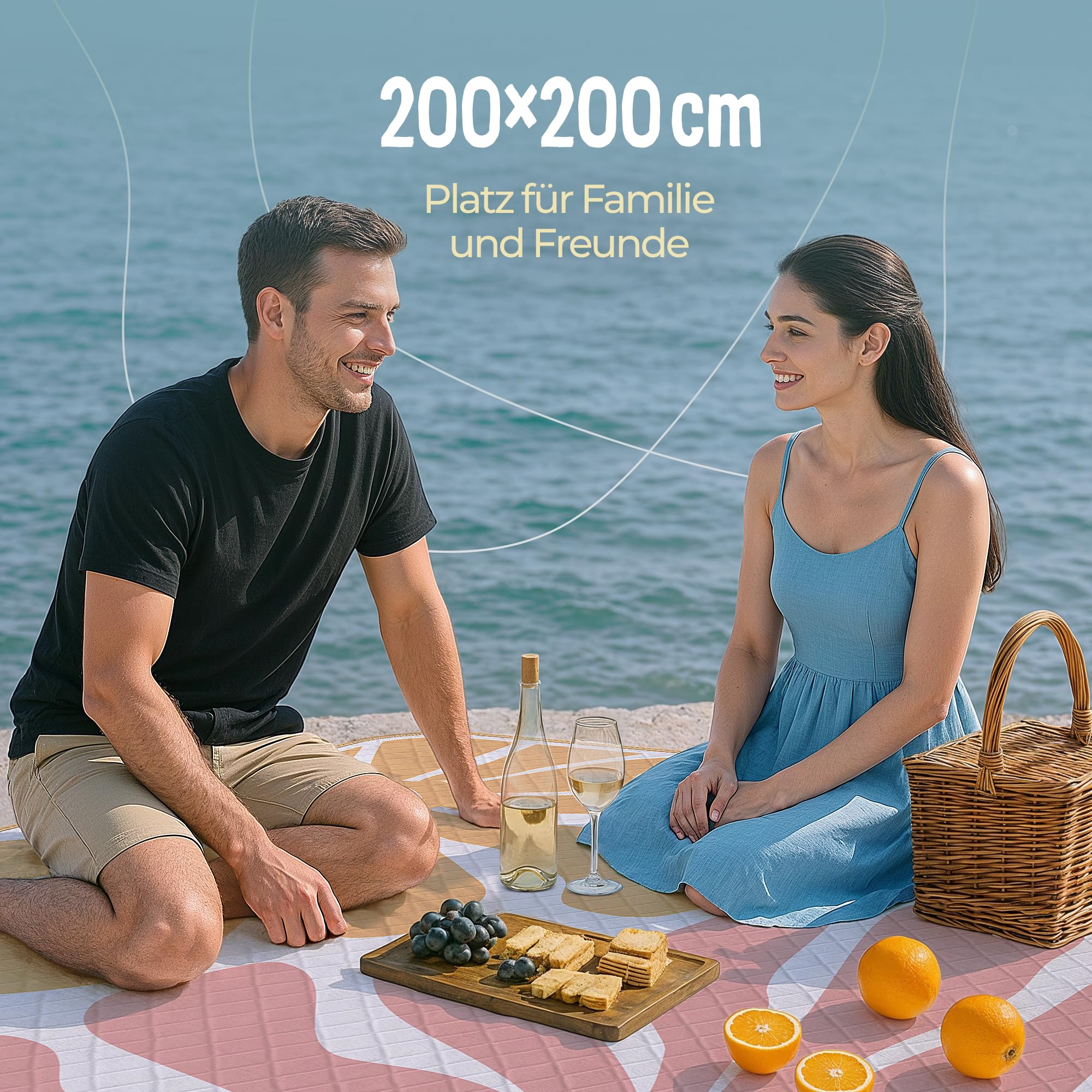 Picknickdecke Waschbar 200x200 cm – Stranddecke Sandfrei – Extra Groß & Wasserdicht – Strand Decke XXL – Picknickdecke 200x200 cm