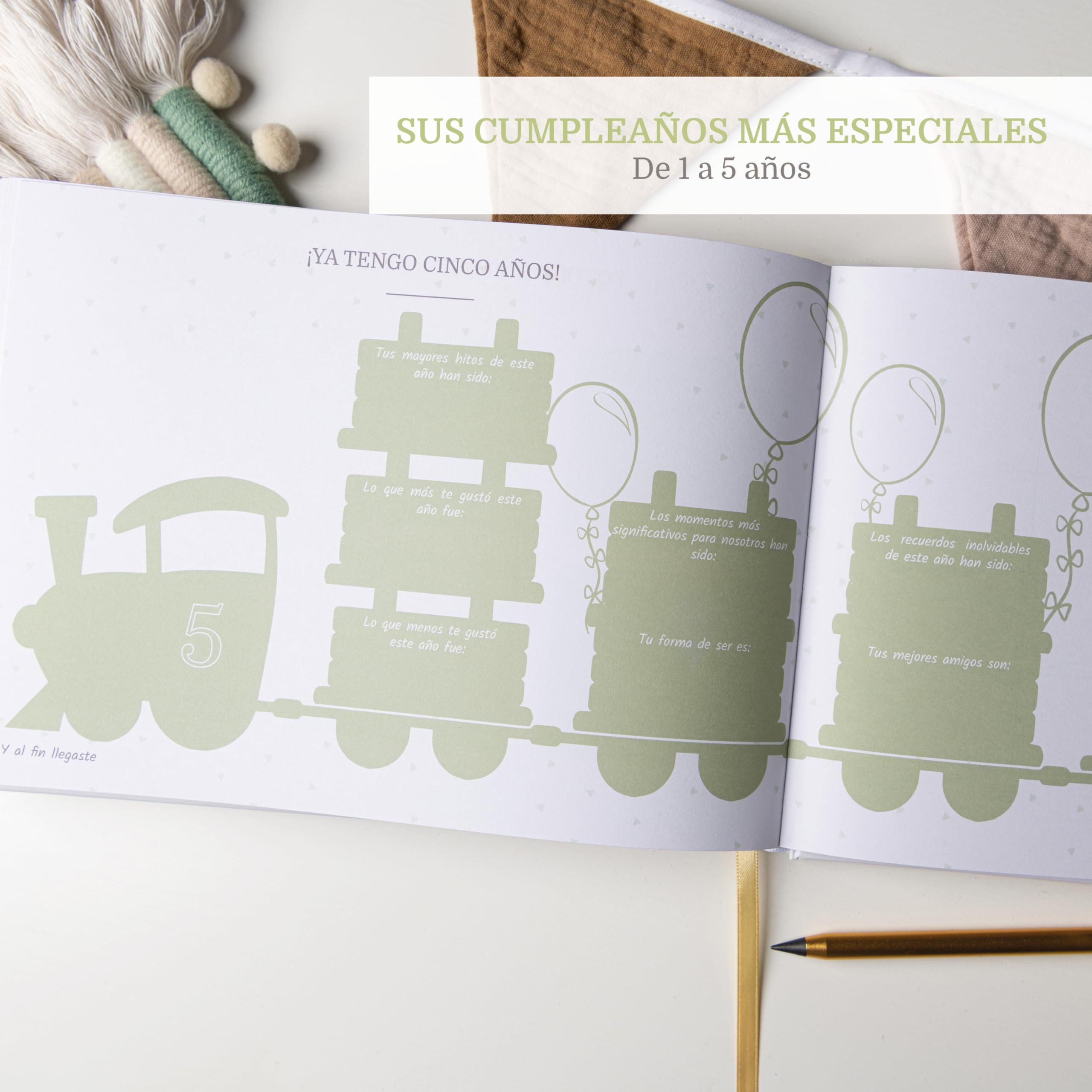 Album Fotos Bebe Primer Año + Lápiz Metálico + Caja Regalo con Cierre Magnético + Pegatinas | Libro Recuerdos Bebe | Album Bebe Recien Nacido hasta los 5 Años (Español)