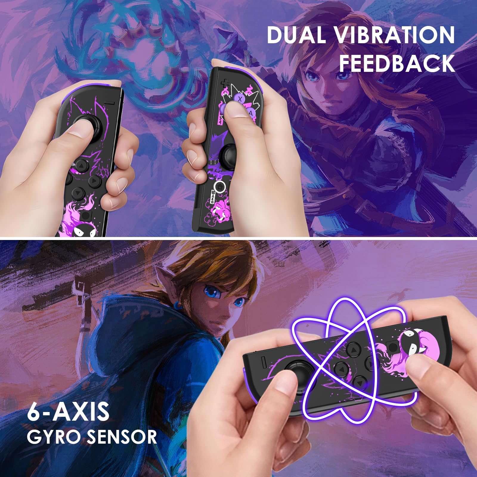 Replacement L/R Switch Controller Work with Switch/Lite/OLED Console,Wireless Controller Support Dual Vibration,6-Axis Gyro,Wake-up,Motion Controls,Screenshot-Purple — view 4