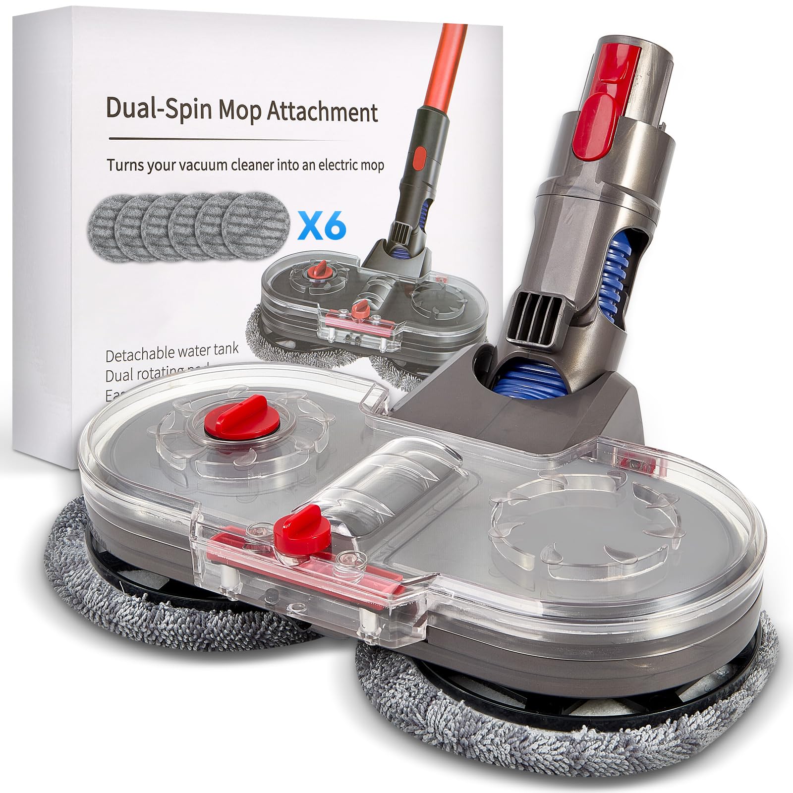 Testa di Mocio Elettrico per Dyson V7/V8/V10/V11/V15 | Spazzola Lavapavimento con Serbatoio Rimovibile e 10 Panni Lavabili | Compatibile con Aspirapolvere Dyson (6 rags)