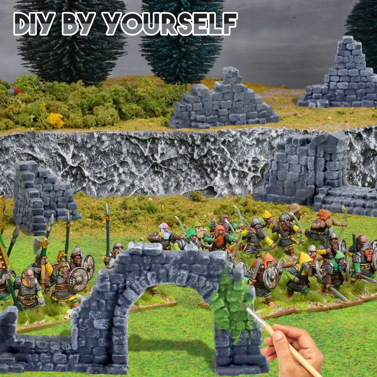 Warmtree Ruined Stone Walls Set,Terrain Scenery for Tabletop 28mm Miniatures Wargame,Fairy House Diorama Accessories DIY Craft - Image 3