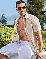 Vista 117 de JMIERR Camisas de vestir a rayas con botones y manga corta para hombre