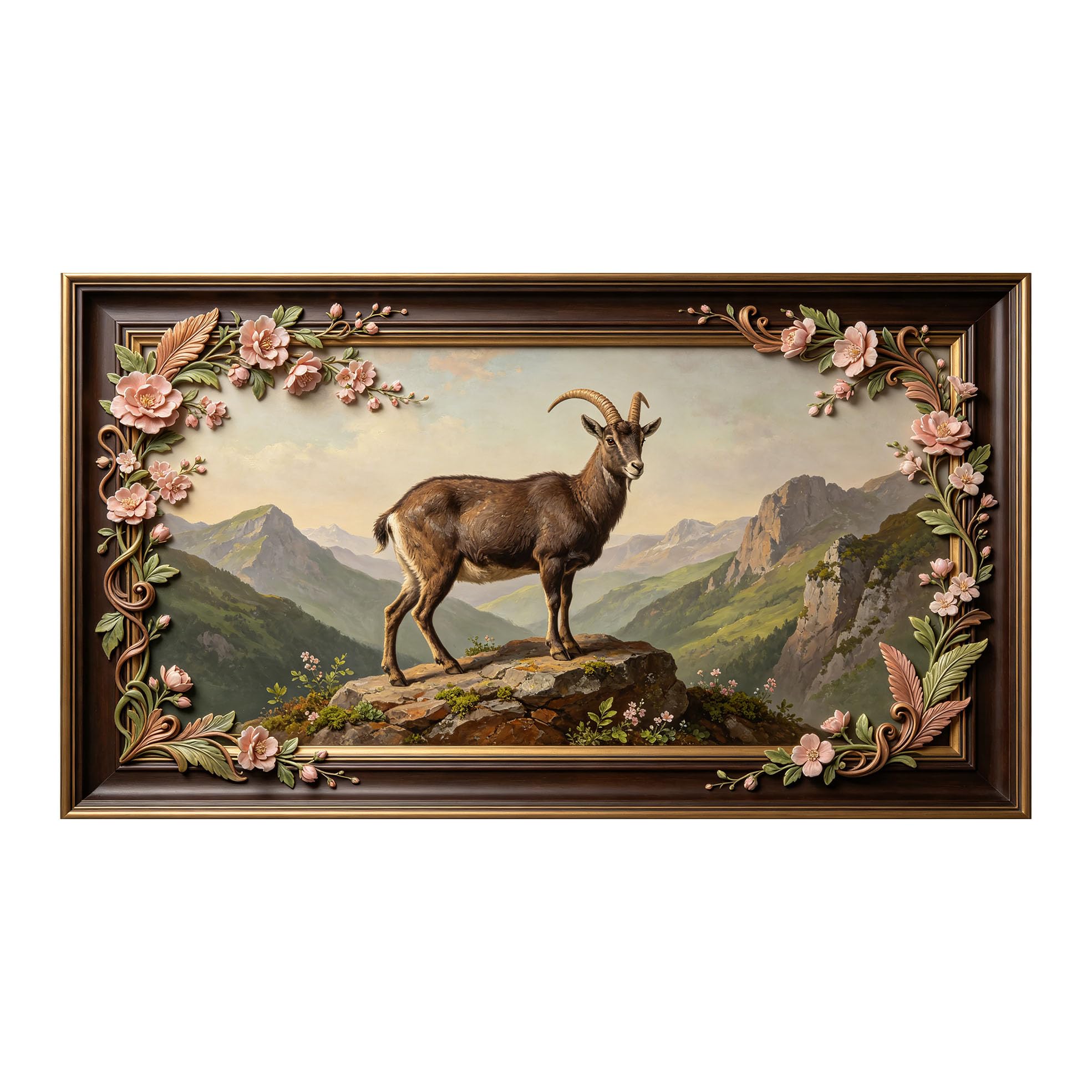 Yzpallescene 3D 3D Framed Wall Art 50cm×90cm Mountain Goat Landscape Oil Painting Large Size SelfAdhesive Removable Wall Decor Prints Artwork for Living Room Bedroom Office