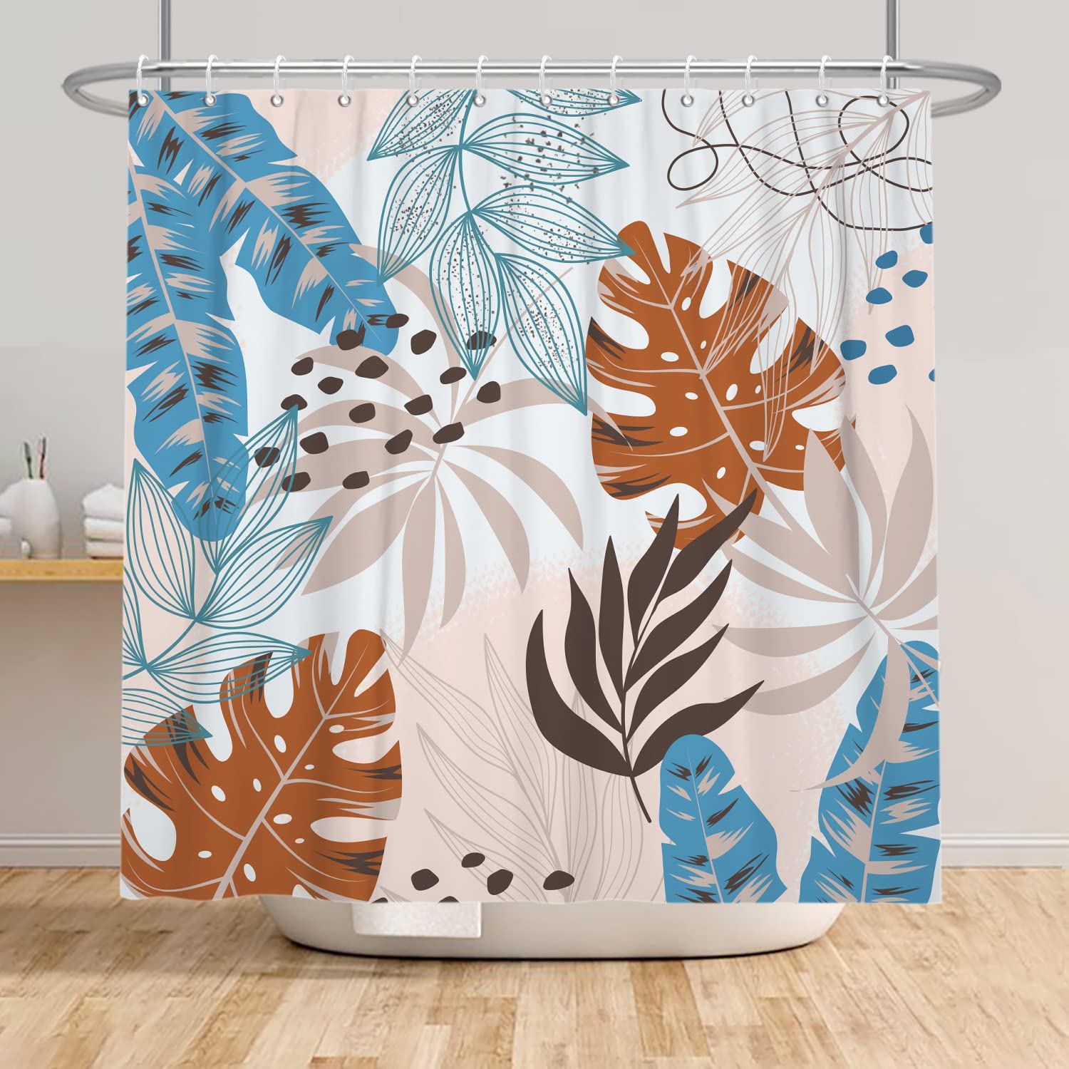 Bovlleetd 71x79inch Abstract Plant Bathroom Curtain Waterproof Boho Botanical Shower Curtain Watercolor Mid-Century Tropical Plant Shower Curtains Washable Bathtub Curtain - Image 2