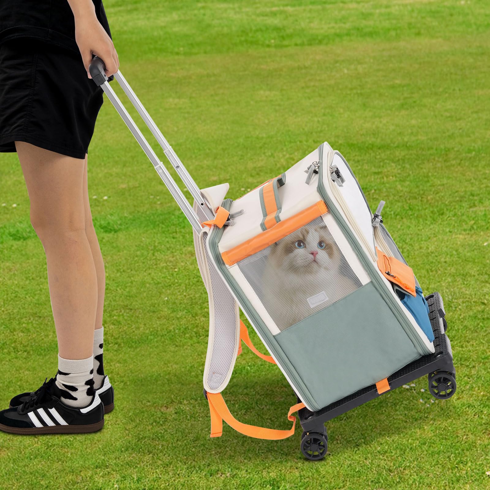 Bolsa portátil para gatos al aire libre, mochila para gatos, bolsa de hombro con carrito para mascotas, bolsa de hombro 2 en 1, viaje en coche dioses perro equipaje de alta capacidad