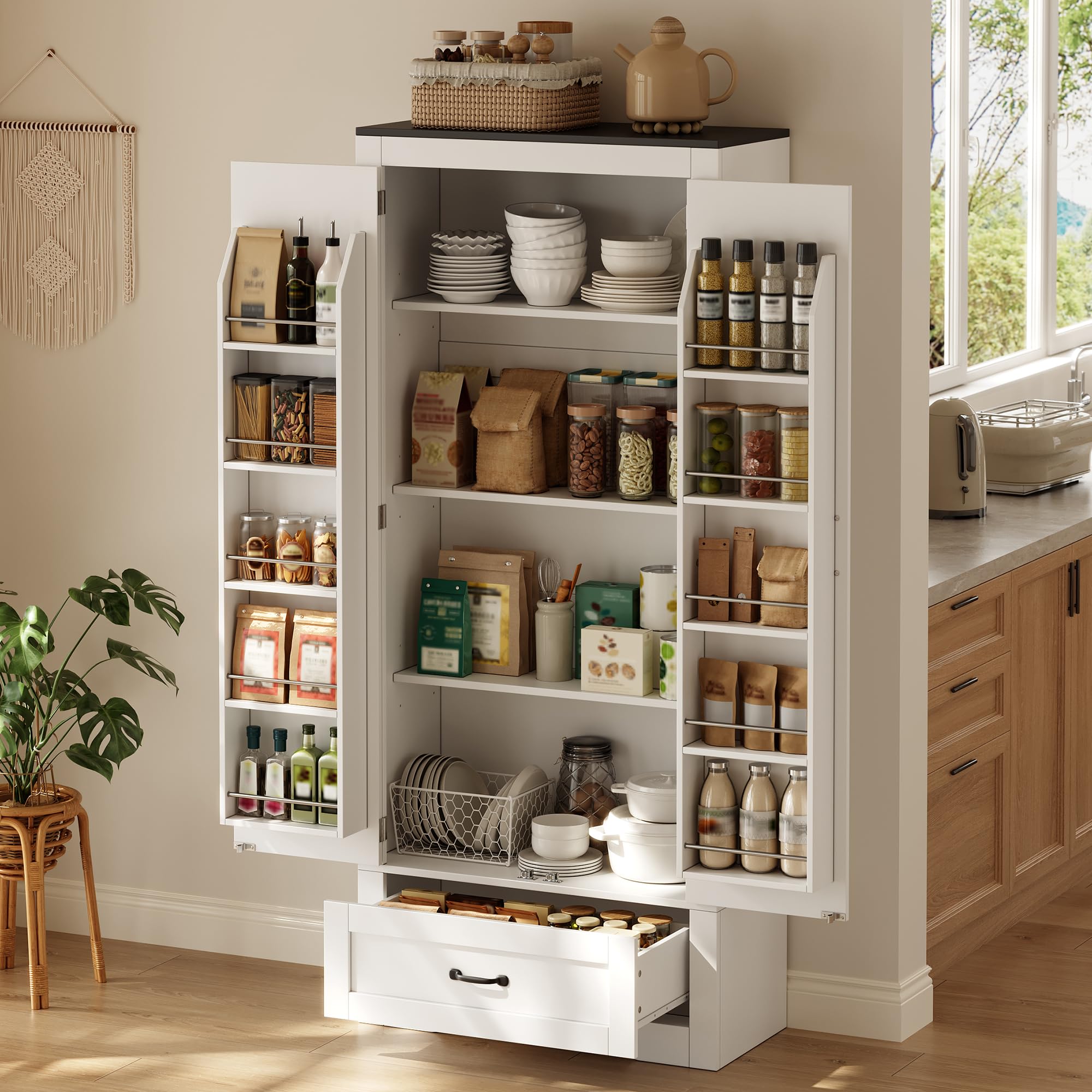 Armadio da cucina, alto con 2 ante e 1 cassetto, con ripiani, 80 x 35 x 183 cm