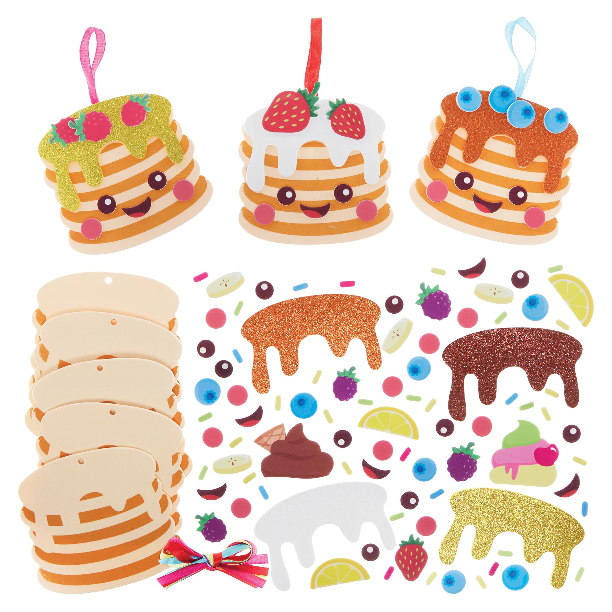 Baker Ross FN385 Pancake Day Toppings Mix and Match Kits - Pack of 8, 9cm, Foam Craft Kits, Assorted Designs, Craft Decorating