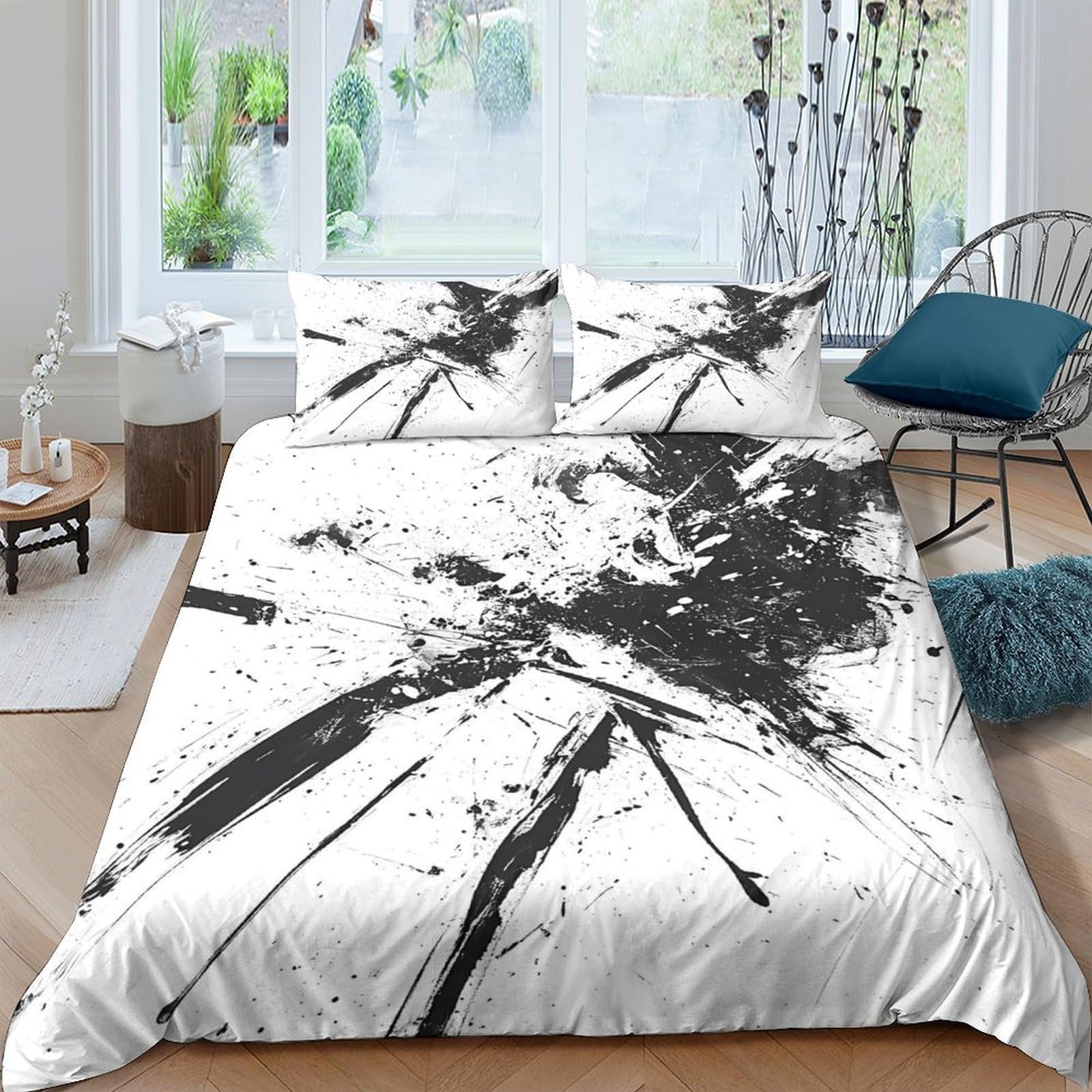 Ctjqhvkz Style-7 3D Printed Black Ink Splash Fitted Sheet Microfiber Modern Abstract Mattress Cover For Bedroom Guest Room Dorm Decor Single（135X200cm）