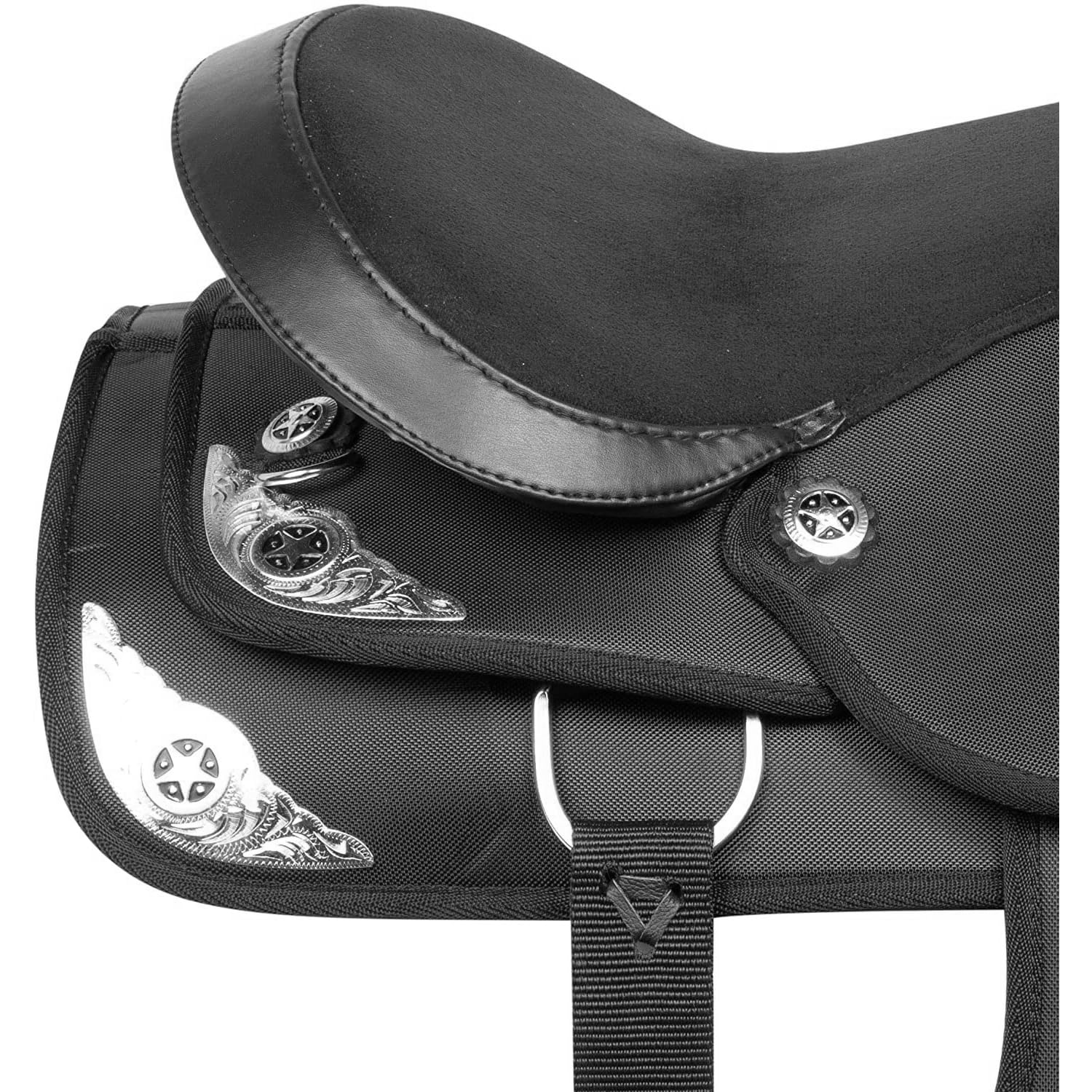 Western Horse Saddle Synthetic Pleasure Trail Barrel Racing Tack Set Nero 25,4 cm a 45,7 cm Seat 001