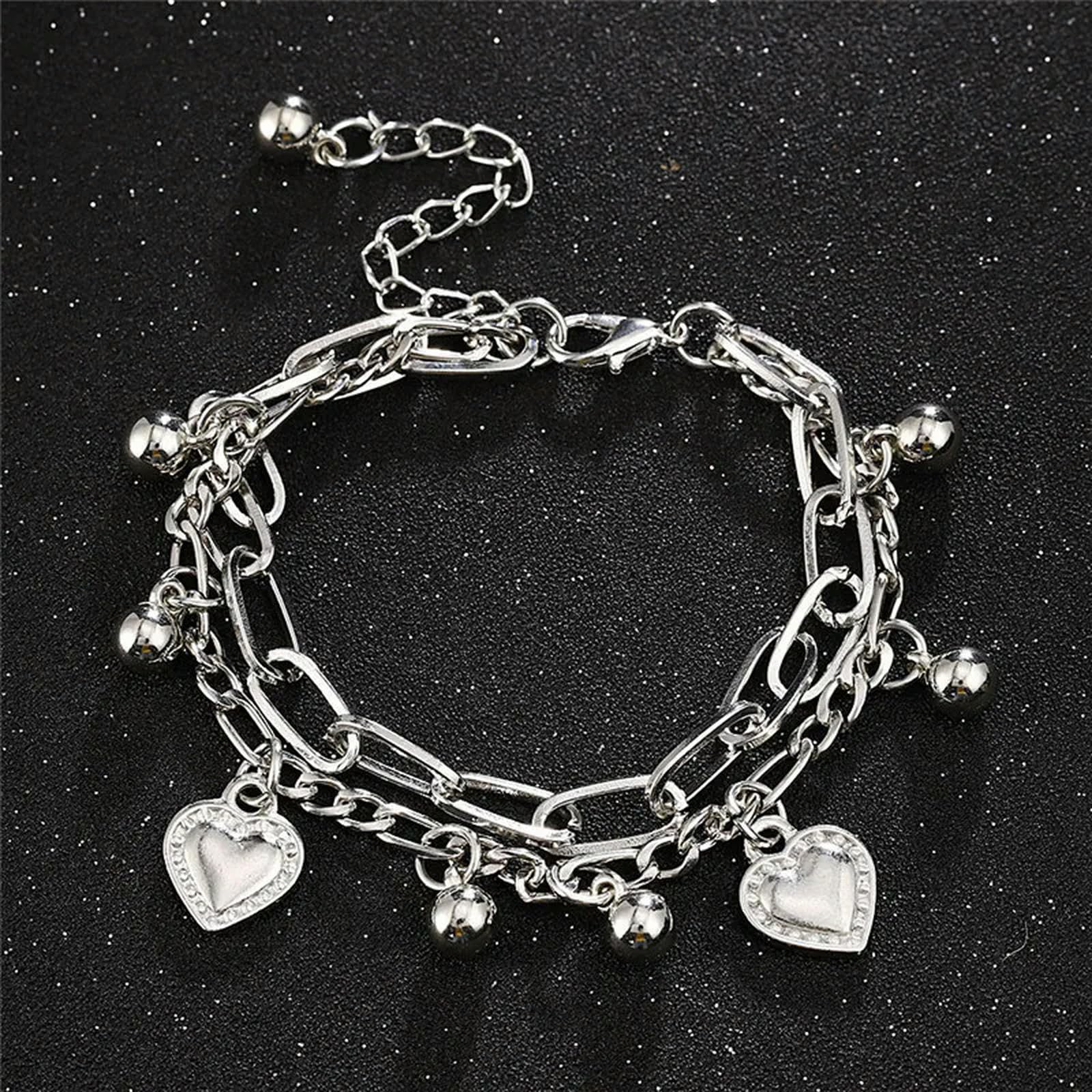 GWSGSFAS Bohemia Silver Color Heart Beads Bracelets for Women Fashion Multilayer Chain Bracelets Set Charm Bracelet Bangles Jewelry Punk-s317
