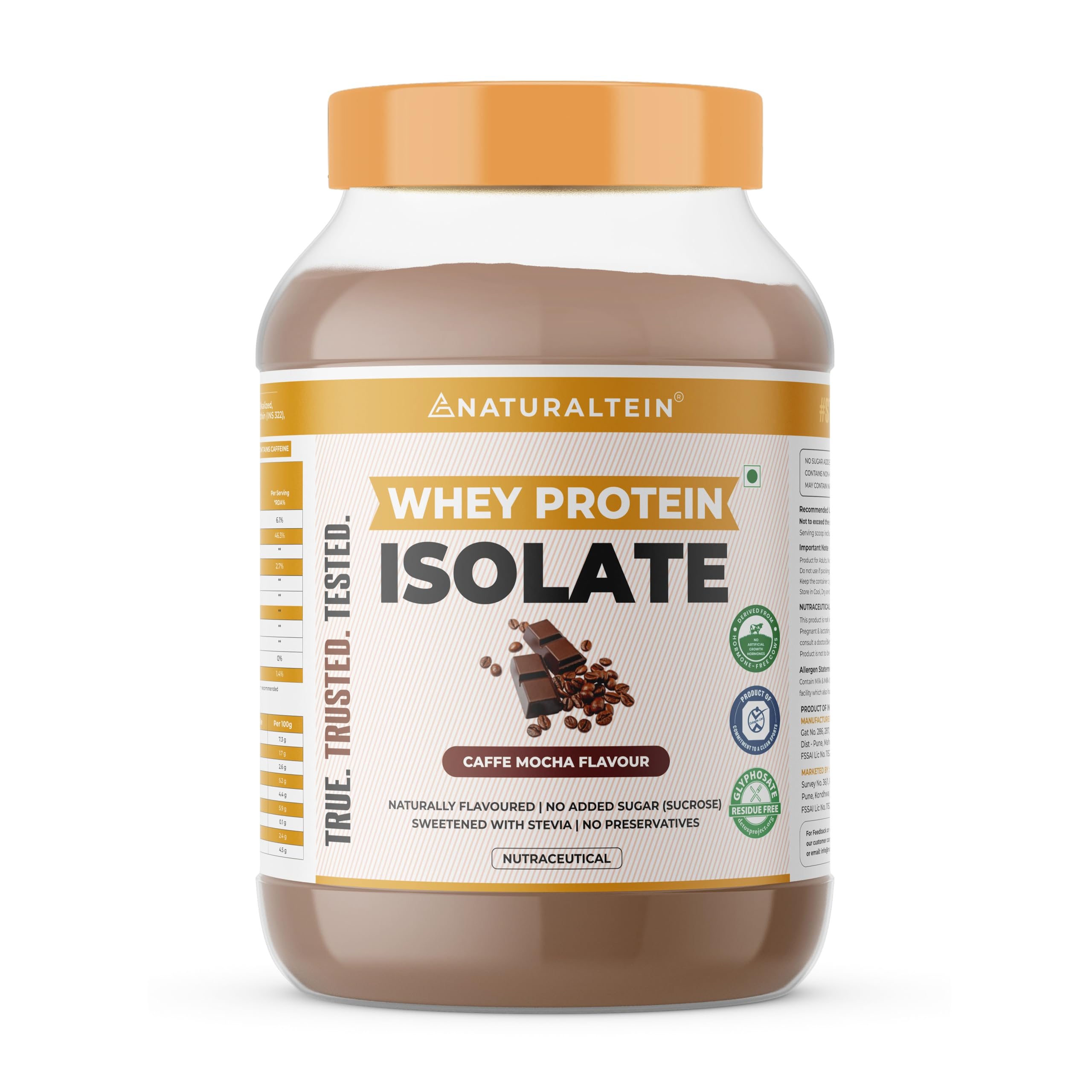Natural Whey Protein Isolate Caffe Mocha - 1 kg (Naturally flavored, Non GMO, No Artificial Sweeteners).…