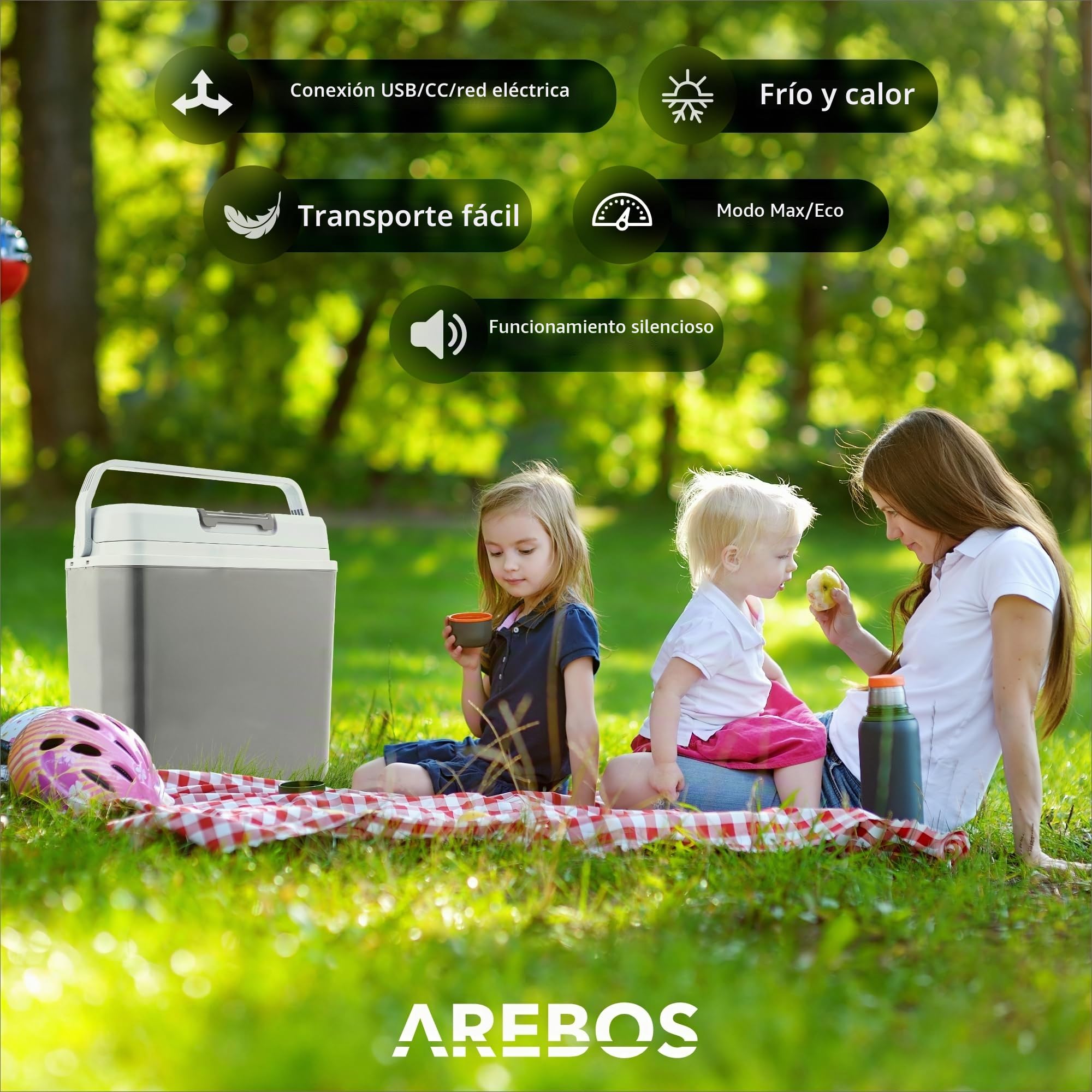 Nevera termoeléctrica Arebos de 20 l con Modo Eco | Nevera eléctrica y Calentador | 12/230 V para Coche y Enchufe | Mininevera Antracita