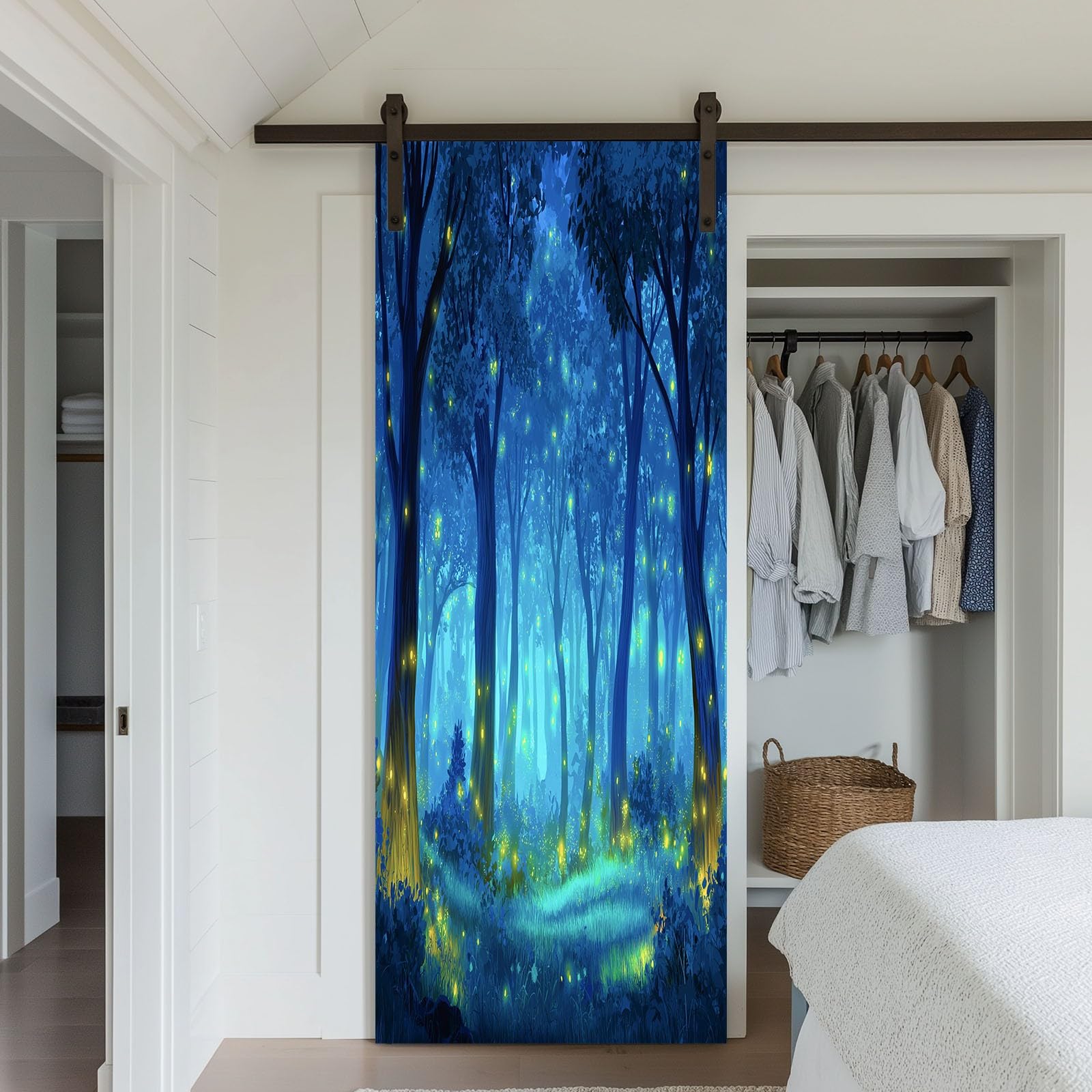 Tapeta na drzwi 3D, samoprzylepna, las marzeń, plakat na drzwi, styl kreskówkowy, naklejka na drzwi, wodoszczelna, zdejmowana folia na drzwi, fototapeta, do salonu, sypialni, łazienki, 90 x 200 cm