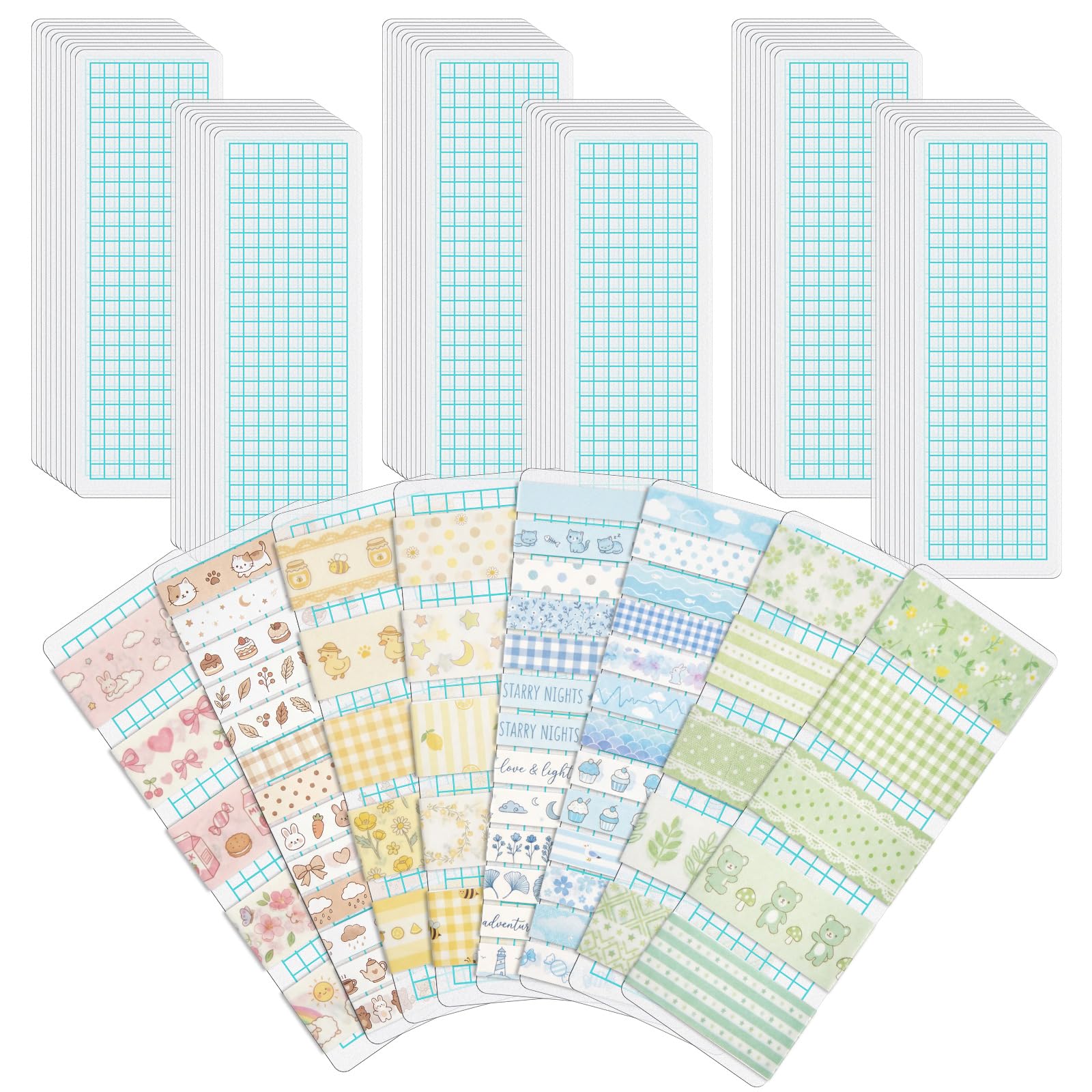 Crtiin 60 Pcs Washi Tape Cards Organizer with Storage Box –Portable Washi Tape Holder &amp; Display Board for Scrapbooking, Journaling, DIY Crafts, Travel (Green)