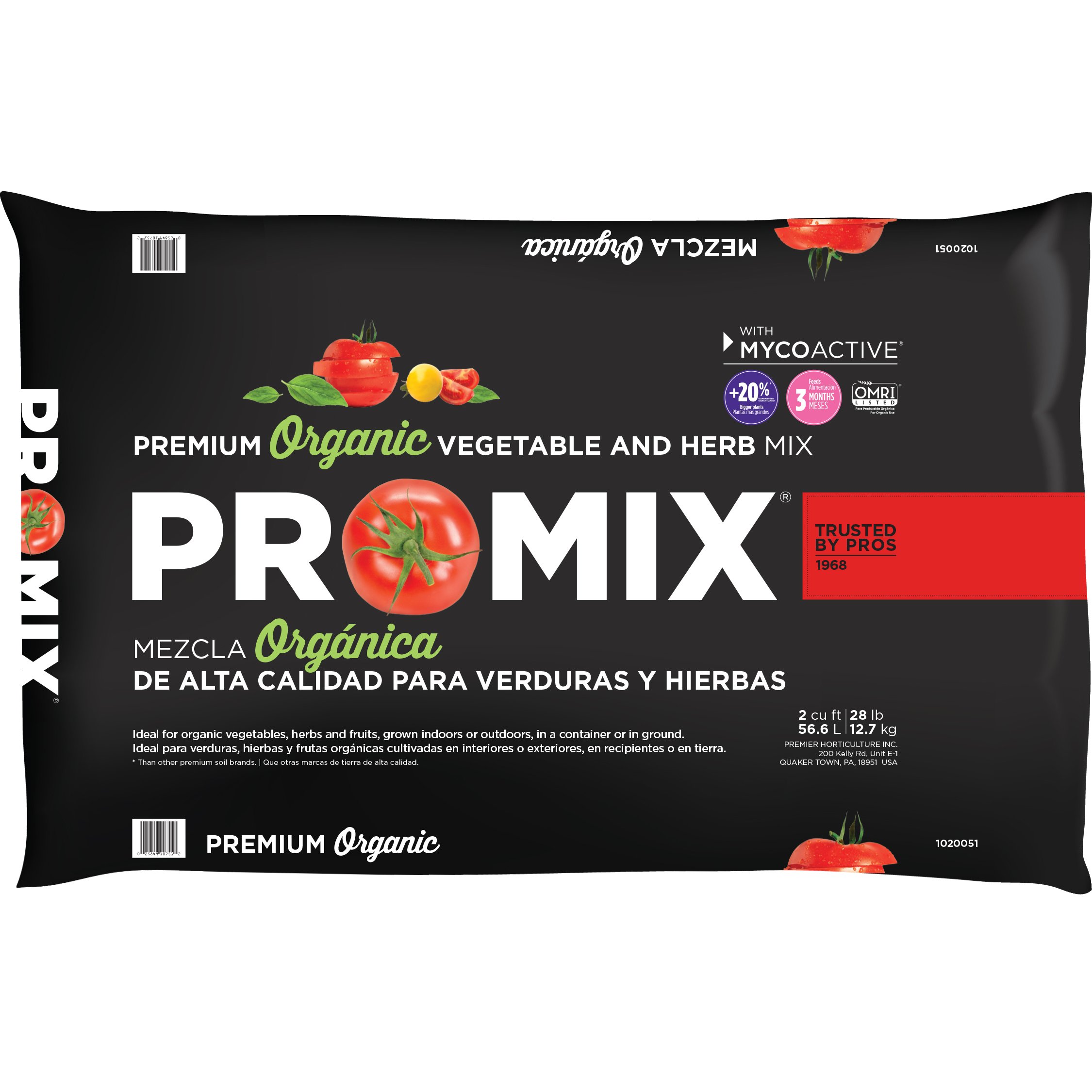 PREMIER HORTICULTURE INC 1020051rg 2 CF Pro Mix ultime Bio Légumes et herbes Mélange