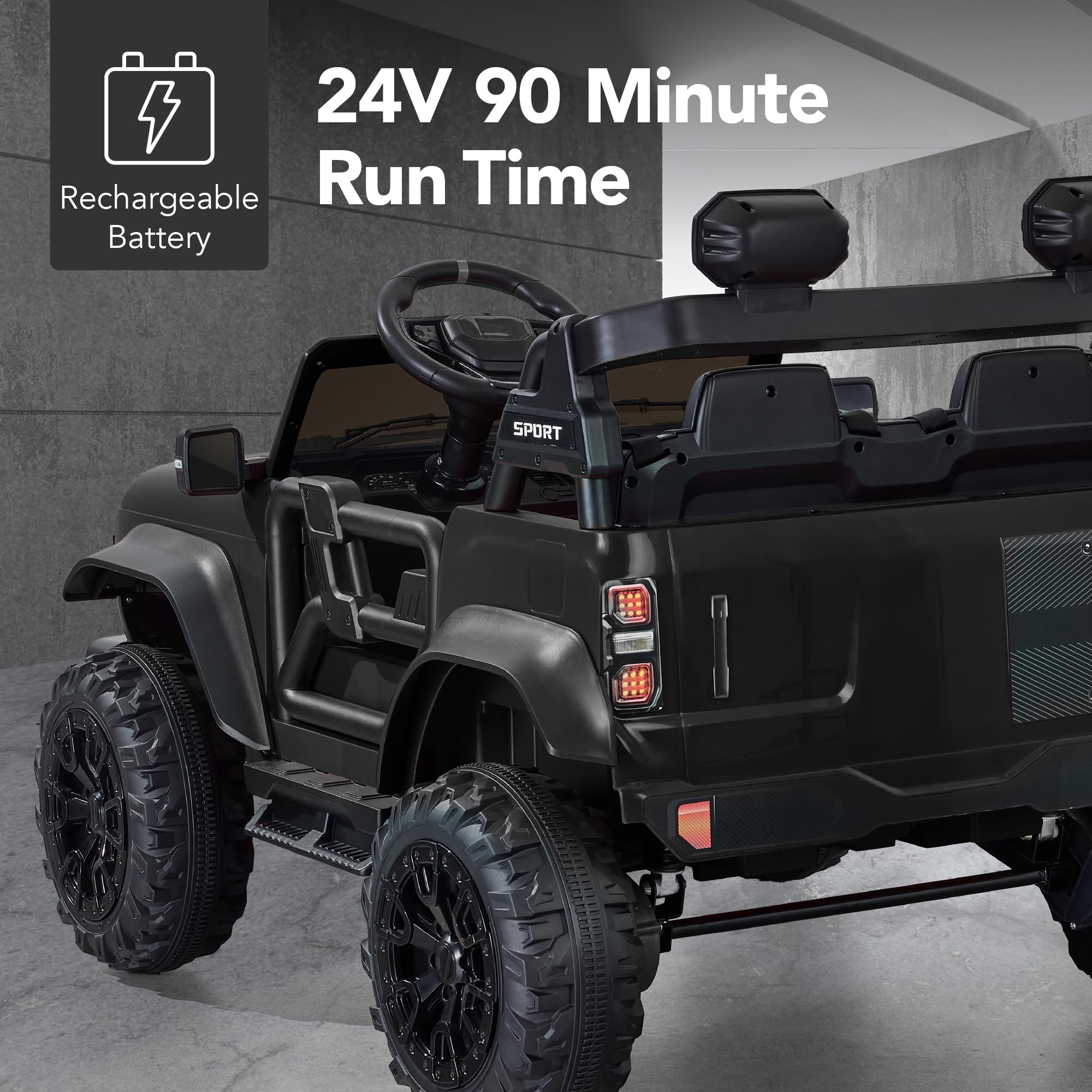 Best Choice Products Kids 24V 2-Seater Electric Ride On Car Truck w 132lb Weight Capacity Parent Control Bluetooth LED Lights - Black product thumbnail 6