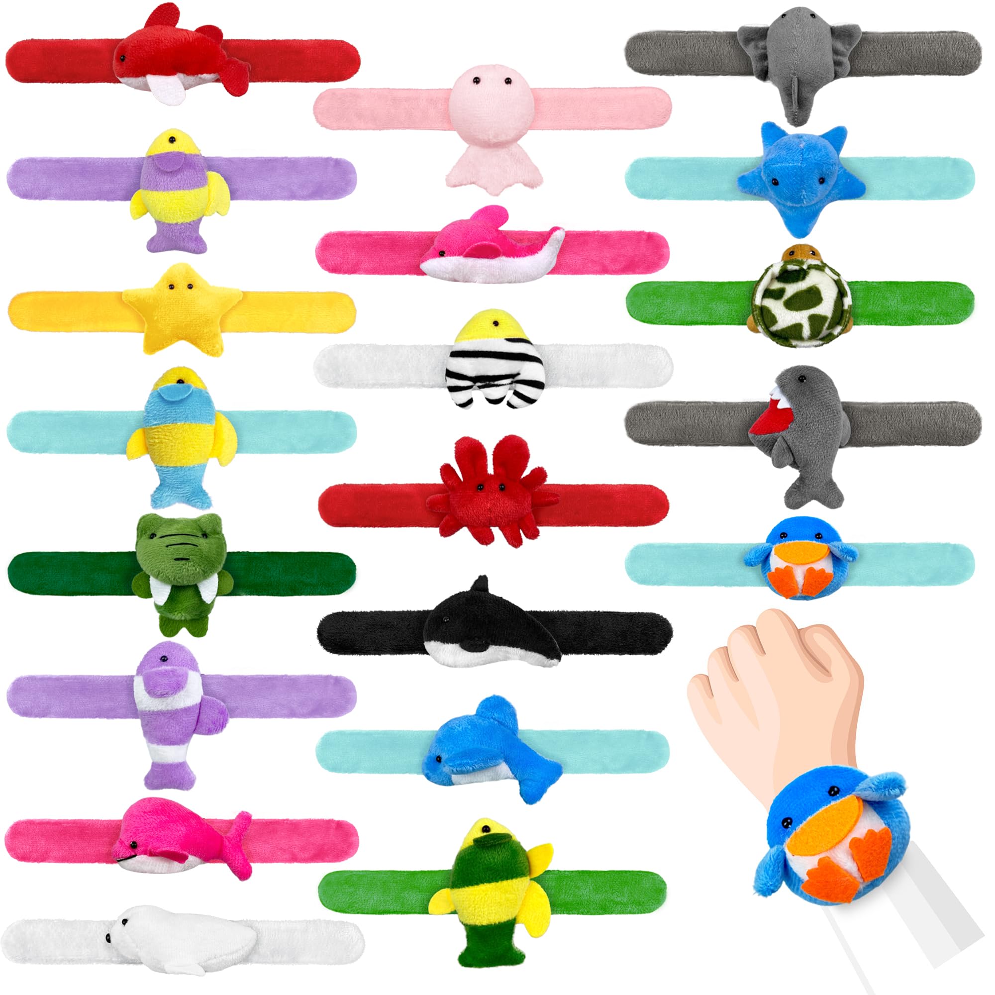 XIPEGPA 20 PCS Stuffed Animal Slap Bracelets Plush Slap Bracelets Toy Bulk for Boys Girls Birthday Gifts Classroom Rewards Party Favors