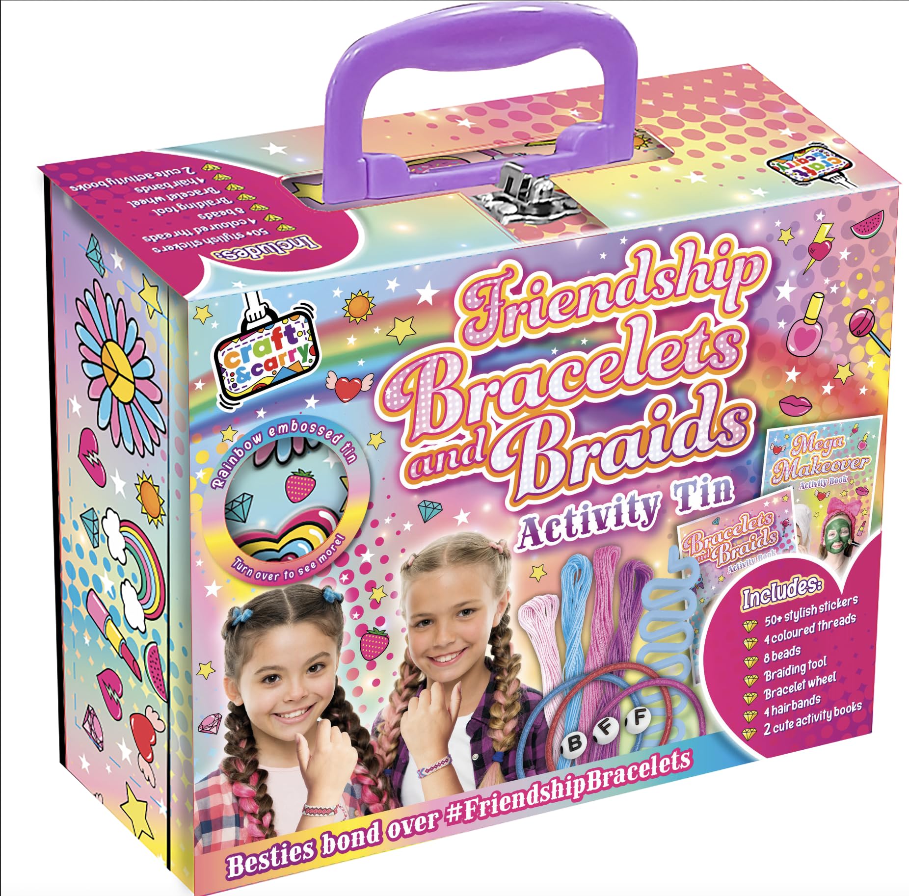 Bookoli - Friendship Bracelets and Braids Tin Activity Case - Crafts Kits for Kids - Bracelet Making Kit- Arts and Crafts