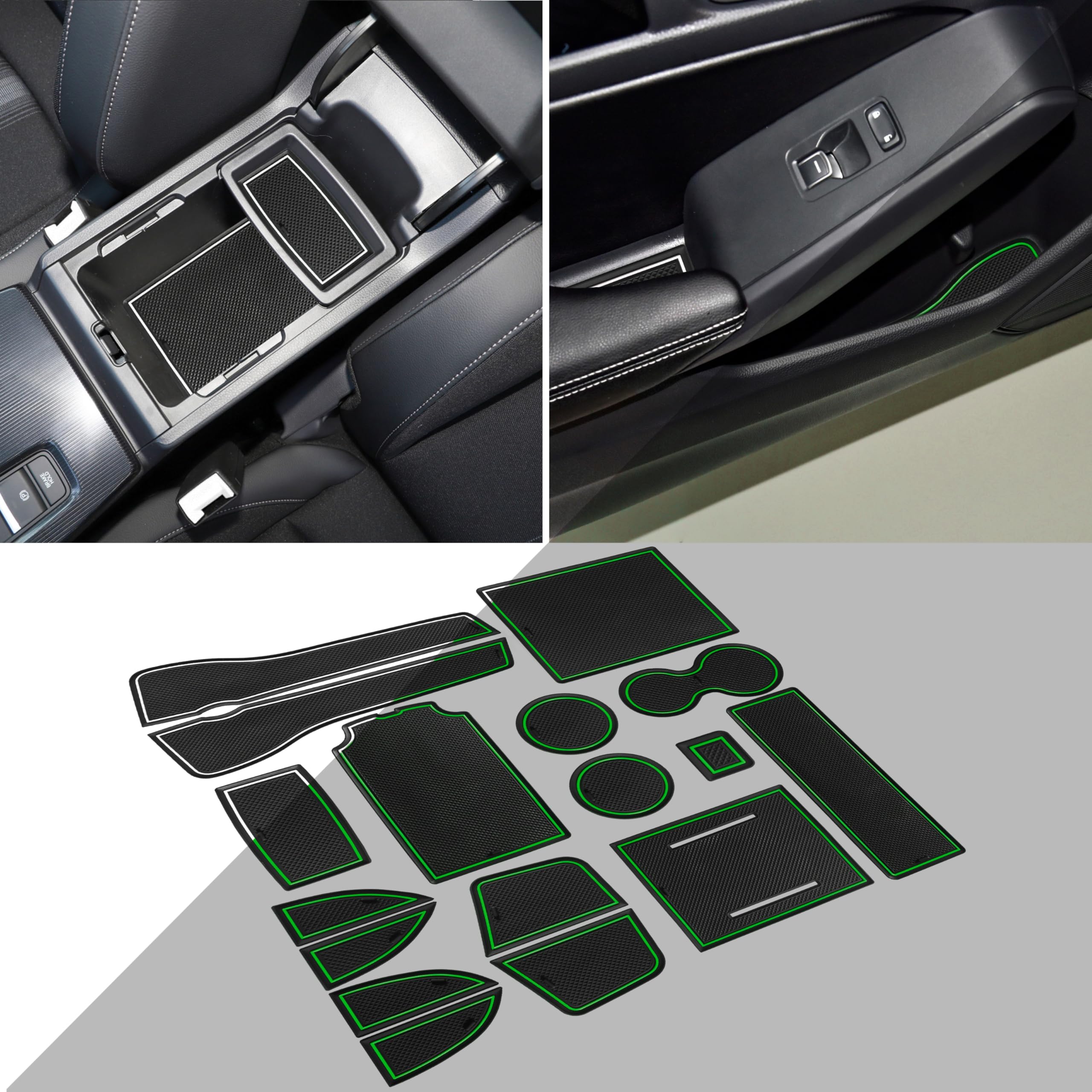 Accessori 2022 2023 2024 2025 per Honda Civic, inserto antiscivolo per portabicchieri, per console centrale, per vano porta, per interni, 17 pezzi (finiture bianche, fosforescenti al buio)