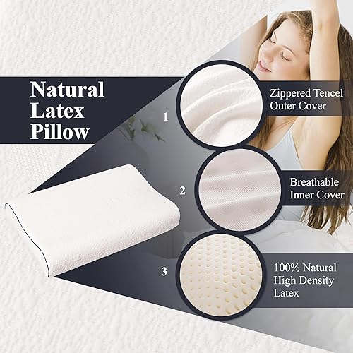 Miniatura 2 de SAMANY Talalay - Almohada de látex para dormir, almohadas ergonómicas de contorno para aliviar el dolor de cuello, almohada de látex 100% natural,