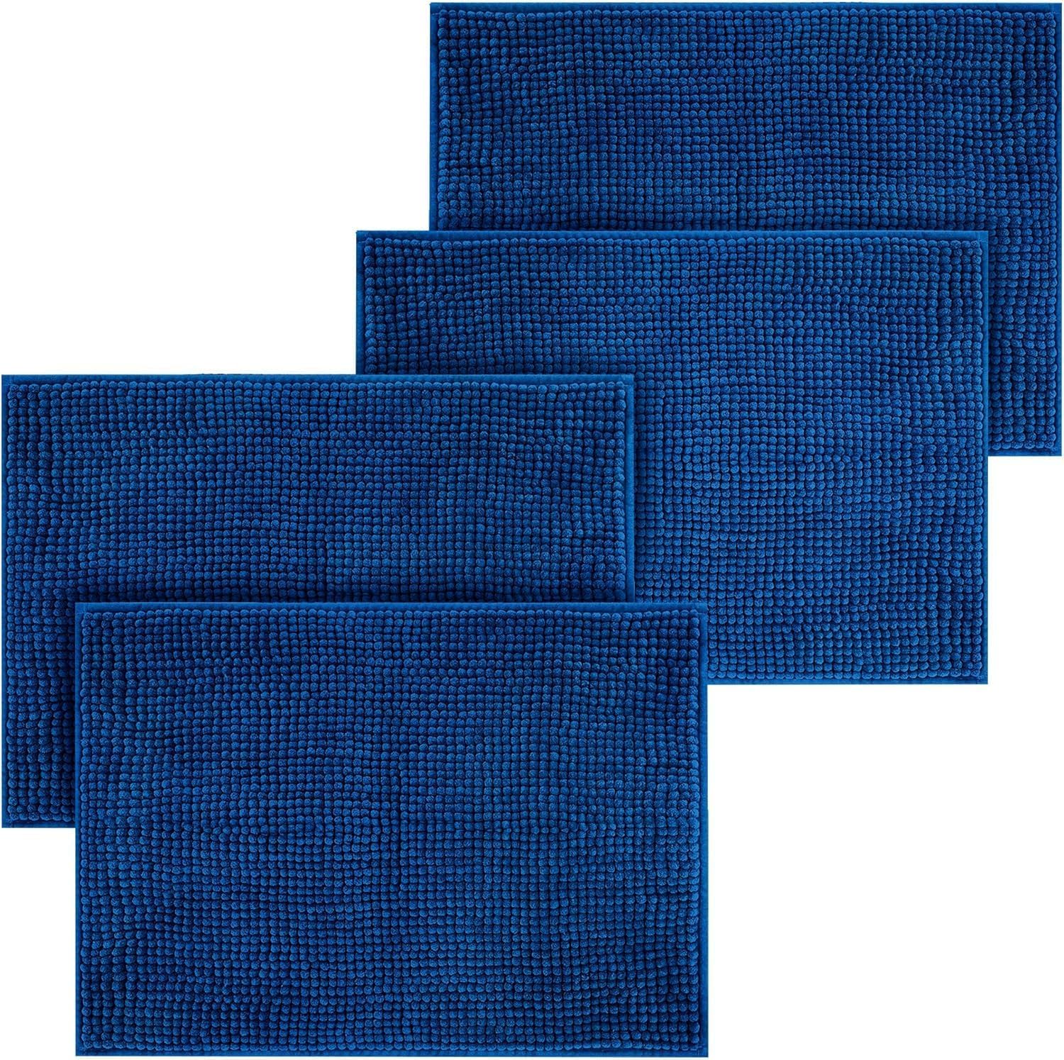 Hafaa Navy Bath Mat Non Slip Anti Mould – (4 Pack) 50x80 cm Chenille Bathroom Mat