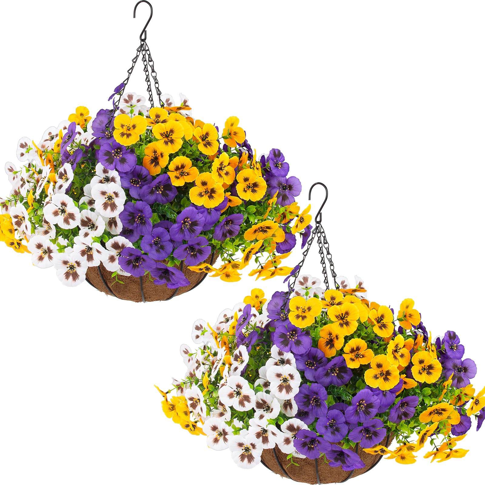 lovemoon 2 Sets Artificial Hanging Pansy Flowers with Baskets