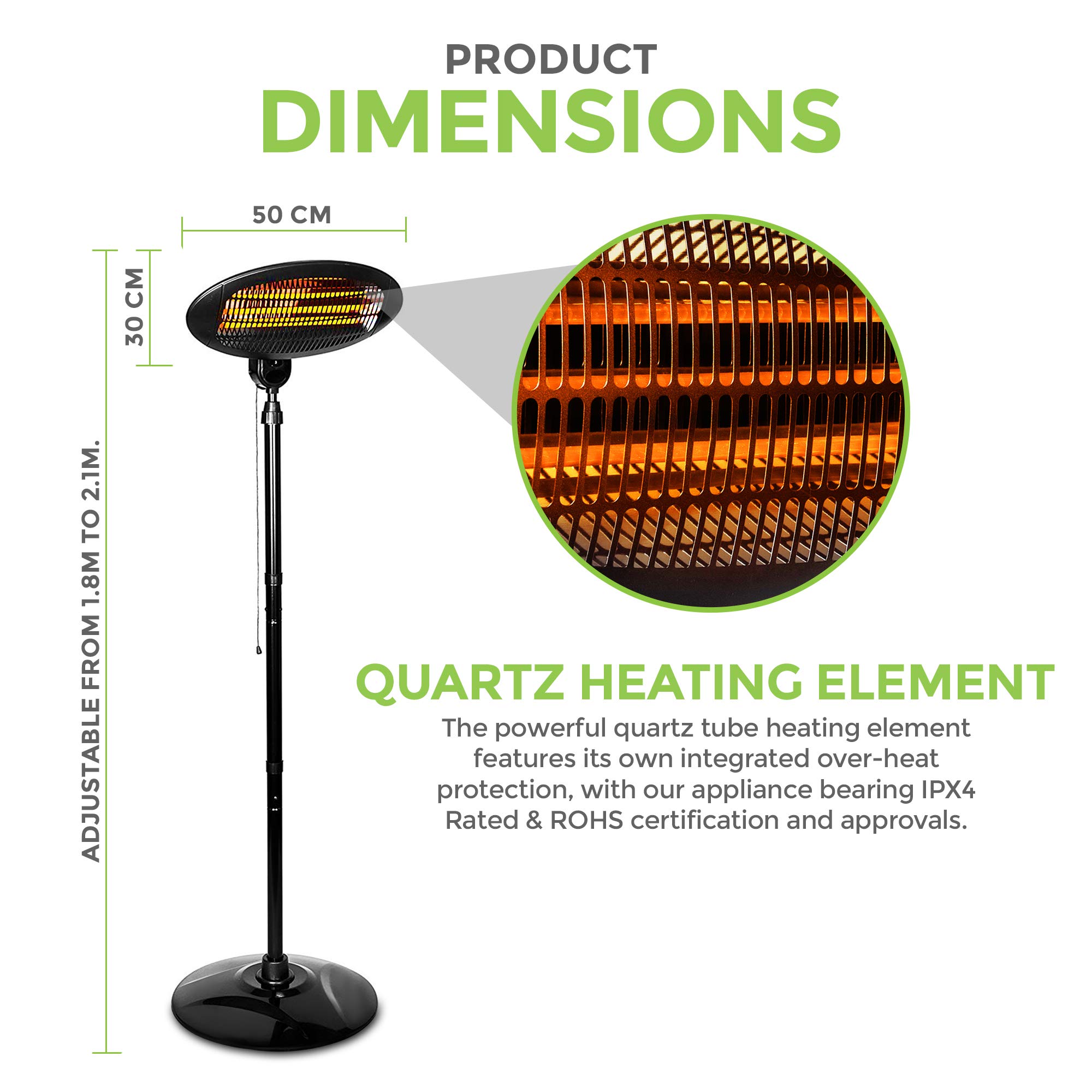 LIVIVO 2KW Outdoor Free Standing Quartz Electric Garden Patio Heater