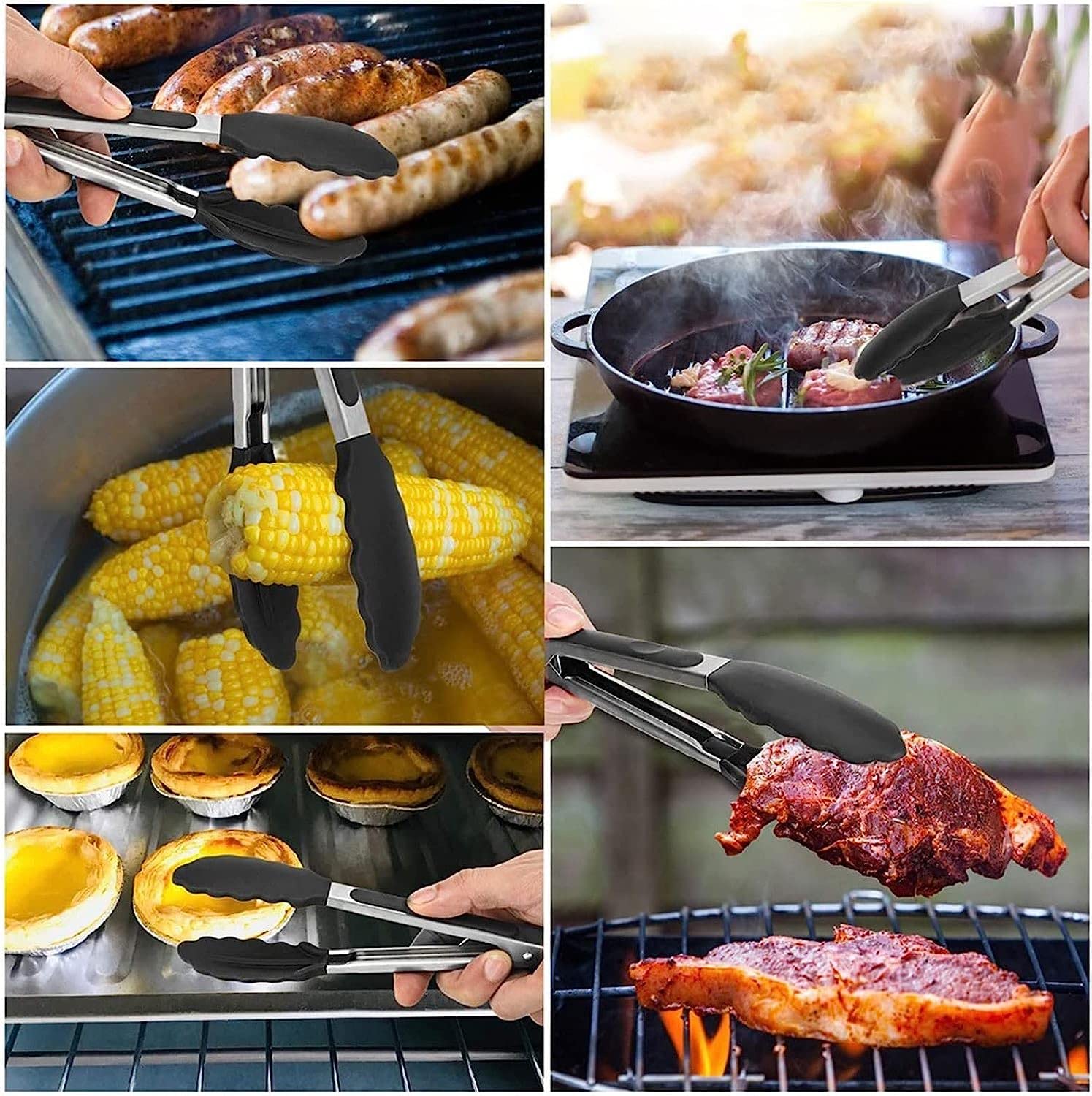 Cocina Cocina Comida de silicona Barbacoa Asar Ensalada Pan Pinzas for servir Cocina antiadherente Pinzas for cocinar Alicates (Color : Black)