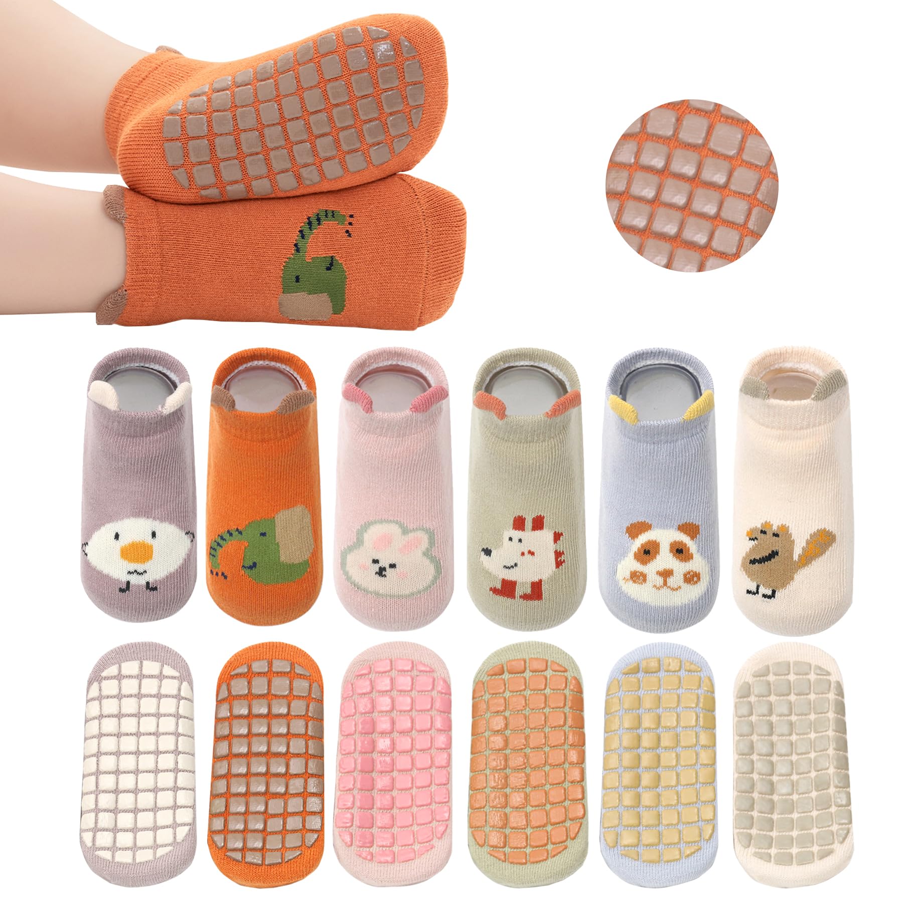 Baby Anti-Slip Ankle Skarpety Cute Cartoon Grips Skarpety Dla Niemowląt Maluch Chłopcy Dziewczyny 5/6 Para (A4-bird(6 pair),3-5 Years)