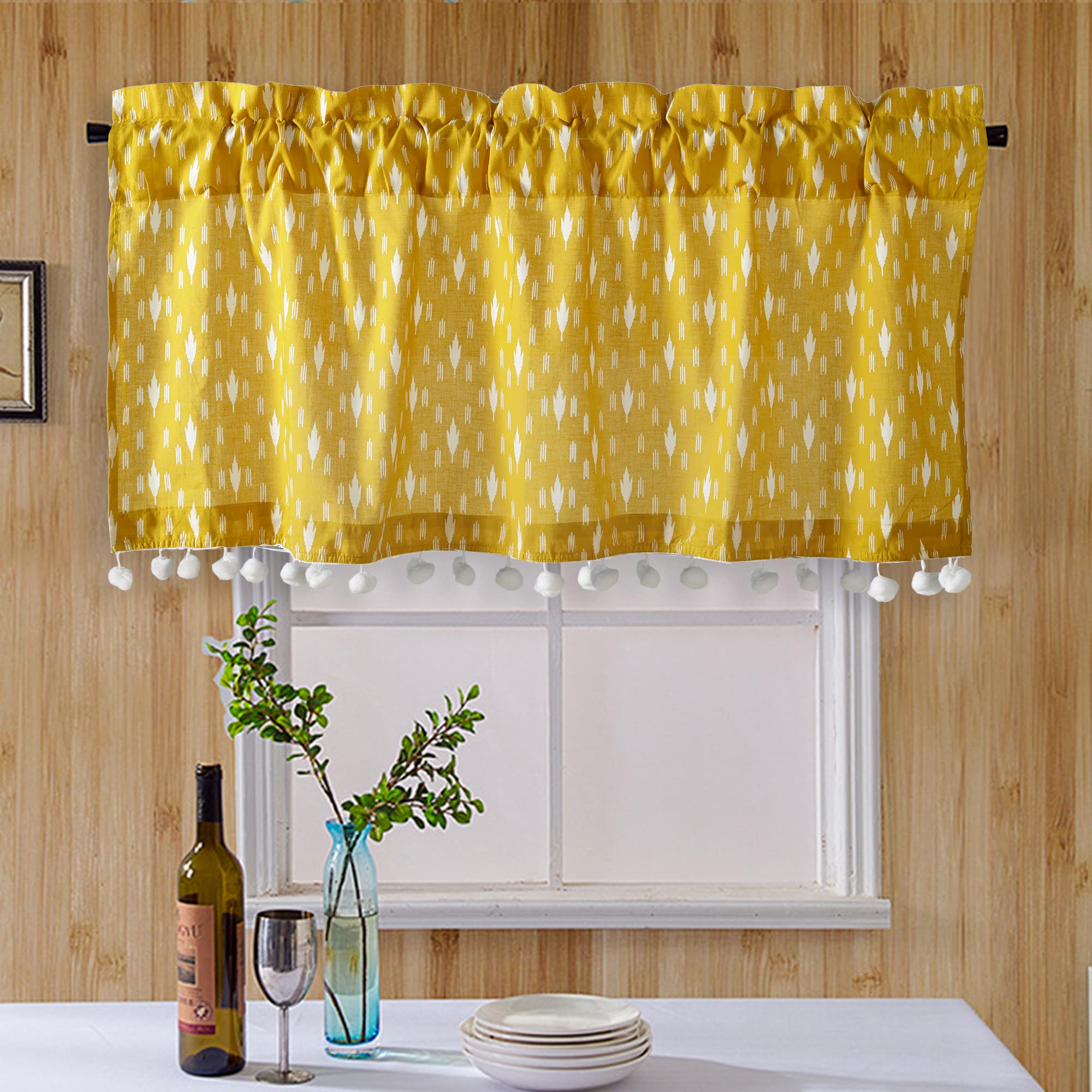 Ravaiyaa - Attitude is everything Hand Printed Half Window Kitchen Curtain 100% Cotton Short Drapery Valance Curtain 40" X 18" Inch (Yellow Ikat), Semi Sheer, Rod pocket curtains (B09RB23S7C) Amazon Price History, Amazon Price Tracker