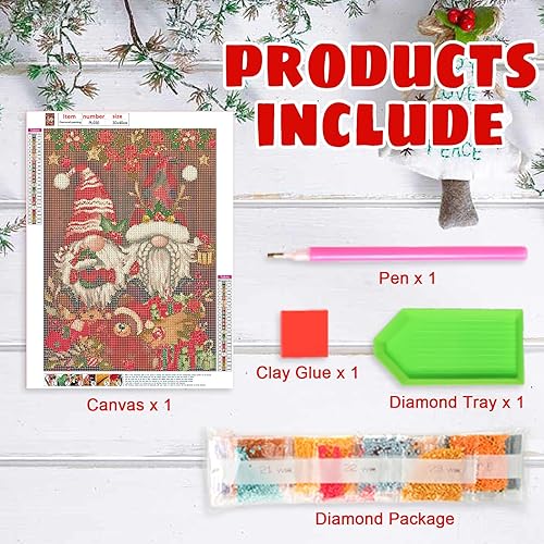 Miniatura 3 de Tontut Kit de pintura de diamantes de Navidad para adultos, gnomos de Navidad 5D, kit de arte de diamantes para adultos y principiantes, kit de