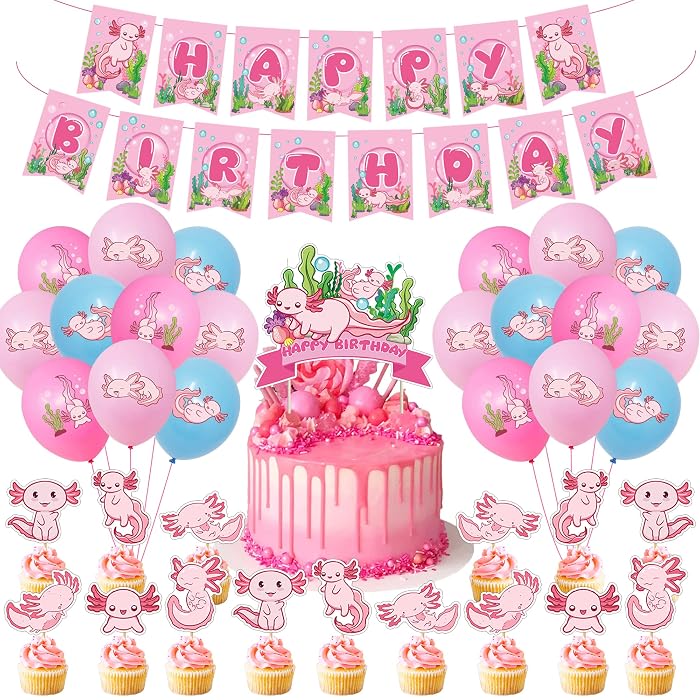 Cute Axolotl Party Decoratons Axolotl Brthday Party Supples Ncludes