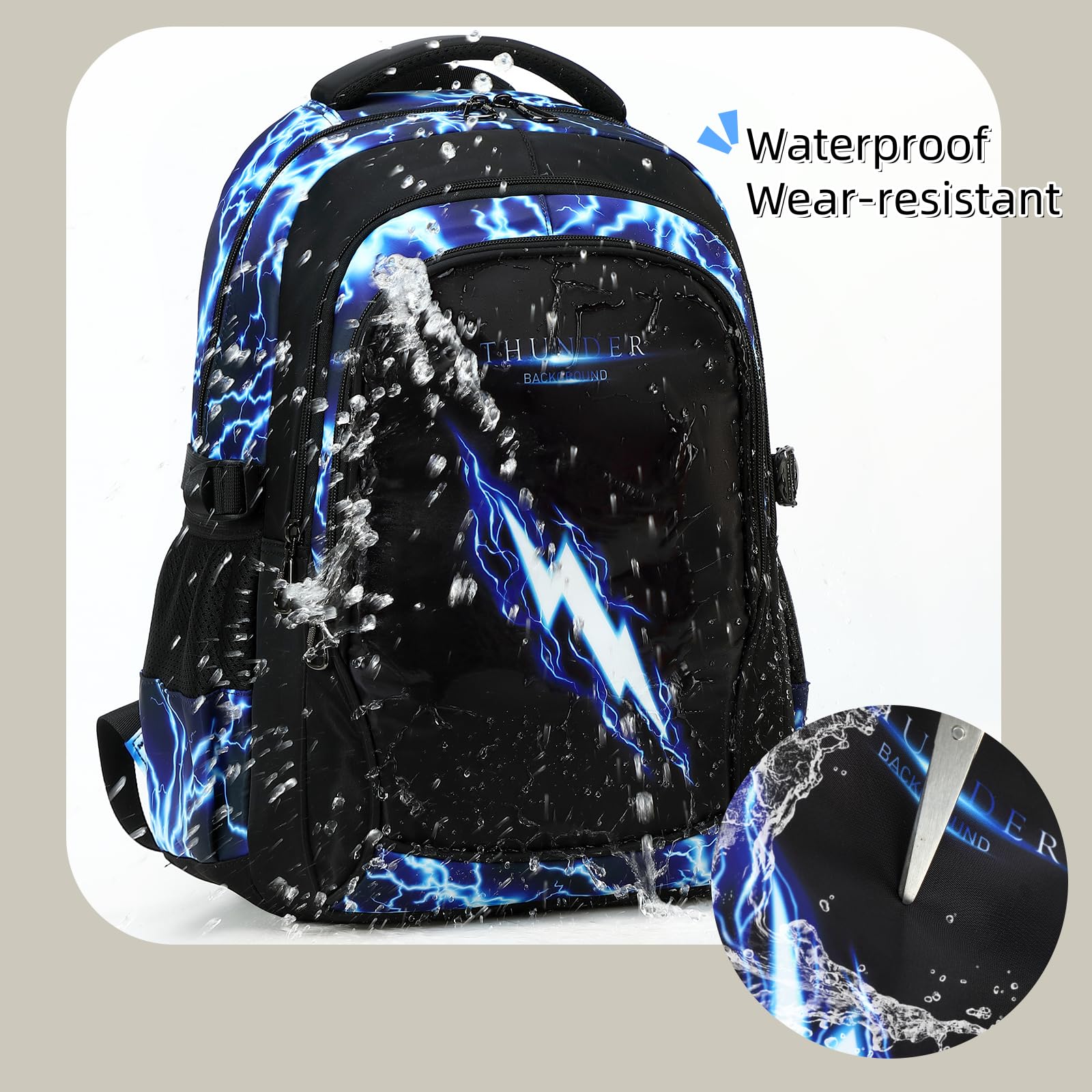 Boys Backpack for Kids Elementary School Bags Lightning Teens Durable Bookbag (blue)