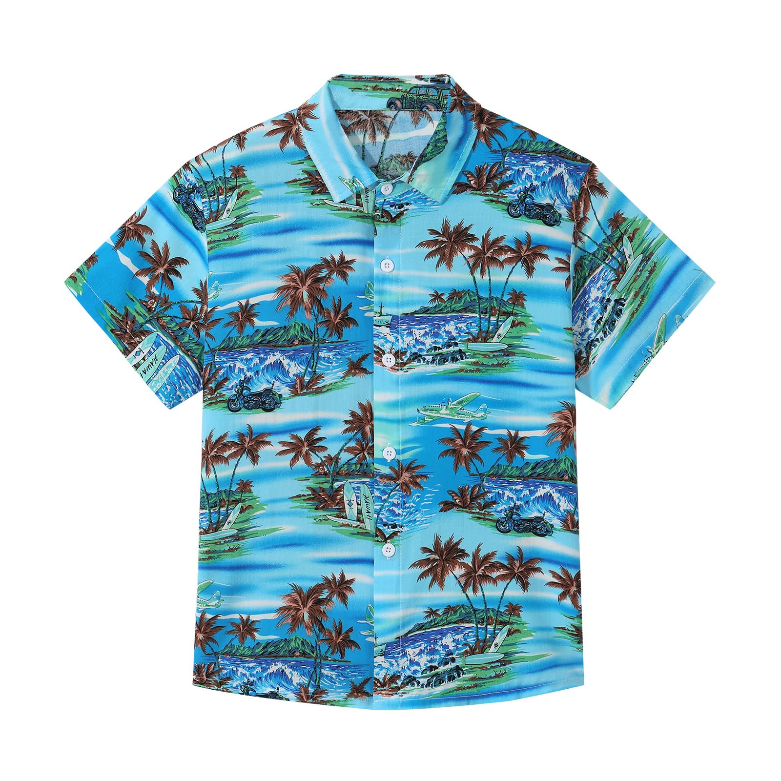 Weixinbuy Boys Button Down Hawaiian Shirts Summer Short Sleeve T-Shirt Tropical Floral Palm Beach Outfits Vacation Shirt