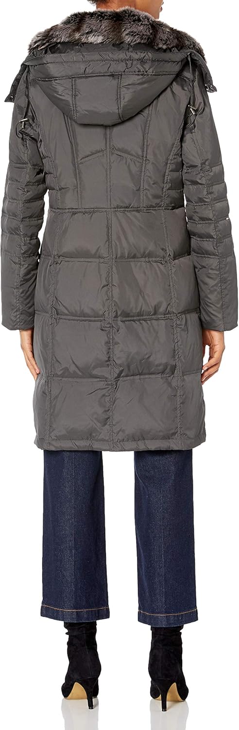 London Fog Women's Chevron Coat with Faux-Fur Trim at  Women's Coats Shop