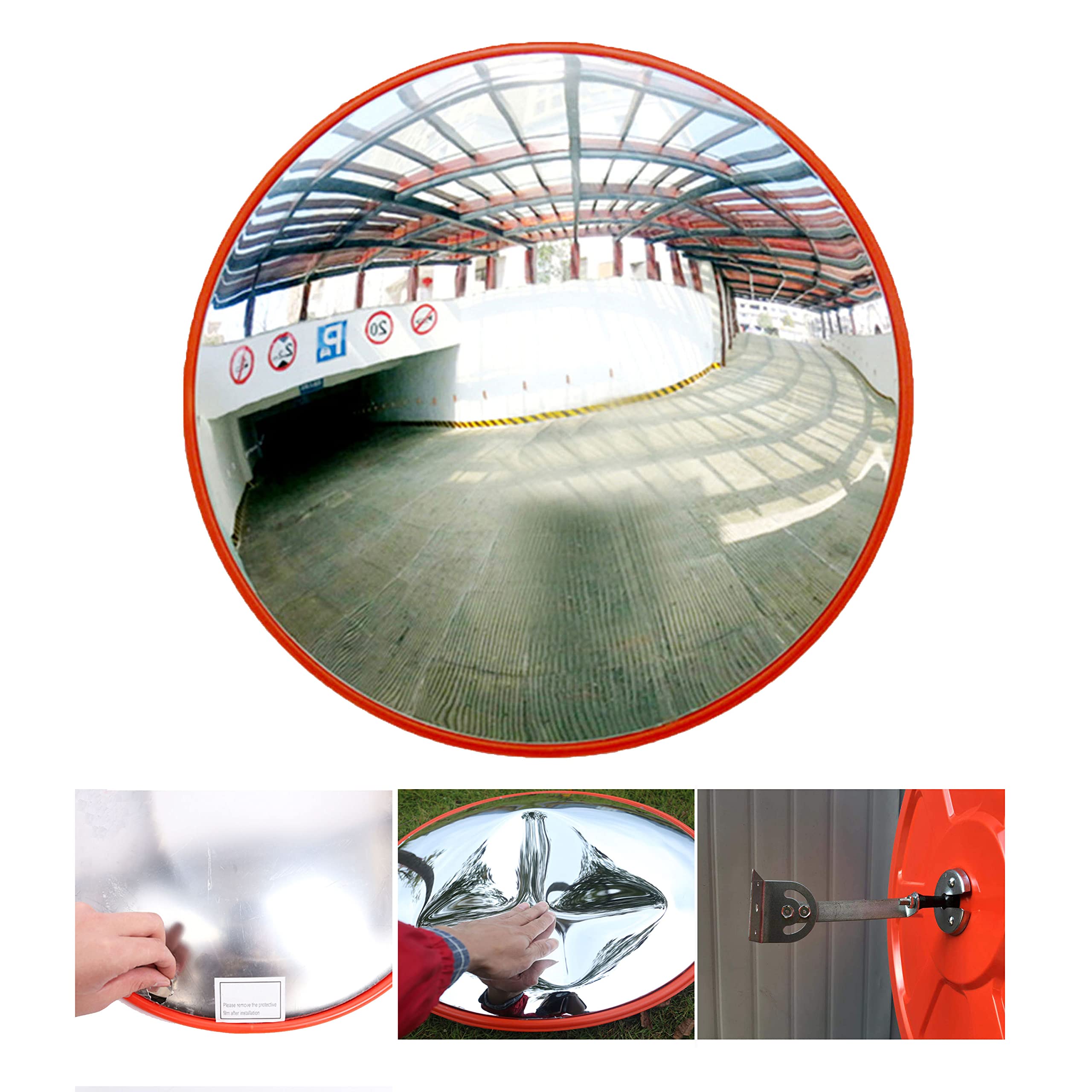Convex Traffic Safety Mirror 30cm/12 inch, Adjustable Curved Security Mirror Blind Spot Mirror Unbreakable Convex Mirror for Garage, Driveway, Park, Shop Wide Angle Mirror with Wall Fixing Bracket