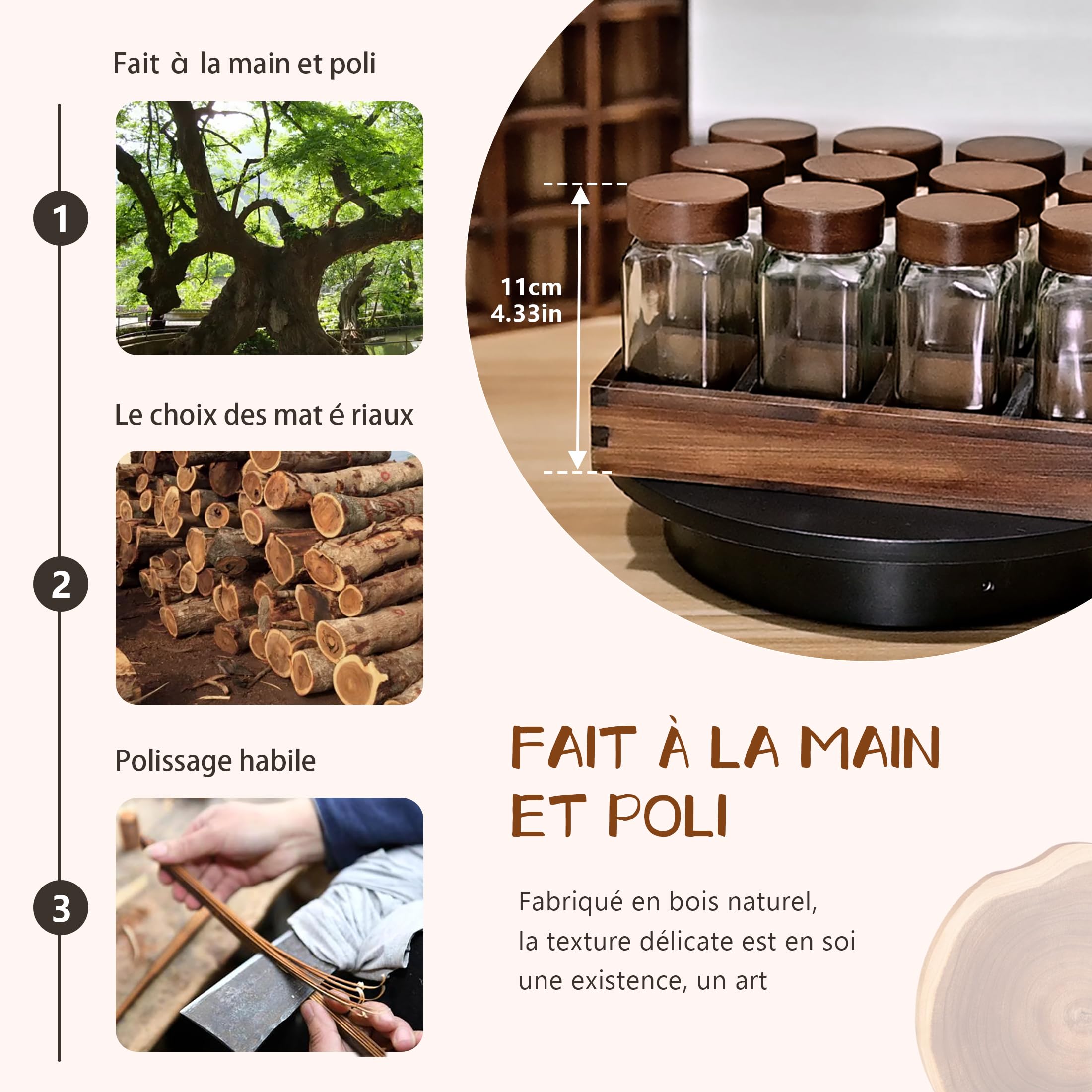 SAEIV 12 Pièces Pot à Épices en Verre et Bois Couvercles en Acacia, Bocaux Borosilicaté Sans BPA, Plateau en Acacia, Porte-Épices Hermétique, Étagère Compacte, Rangement Cuisine & Tiroir Gain de Place